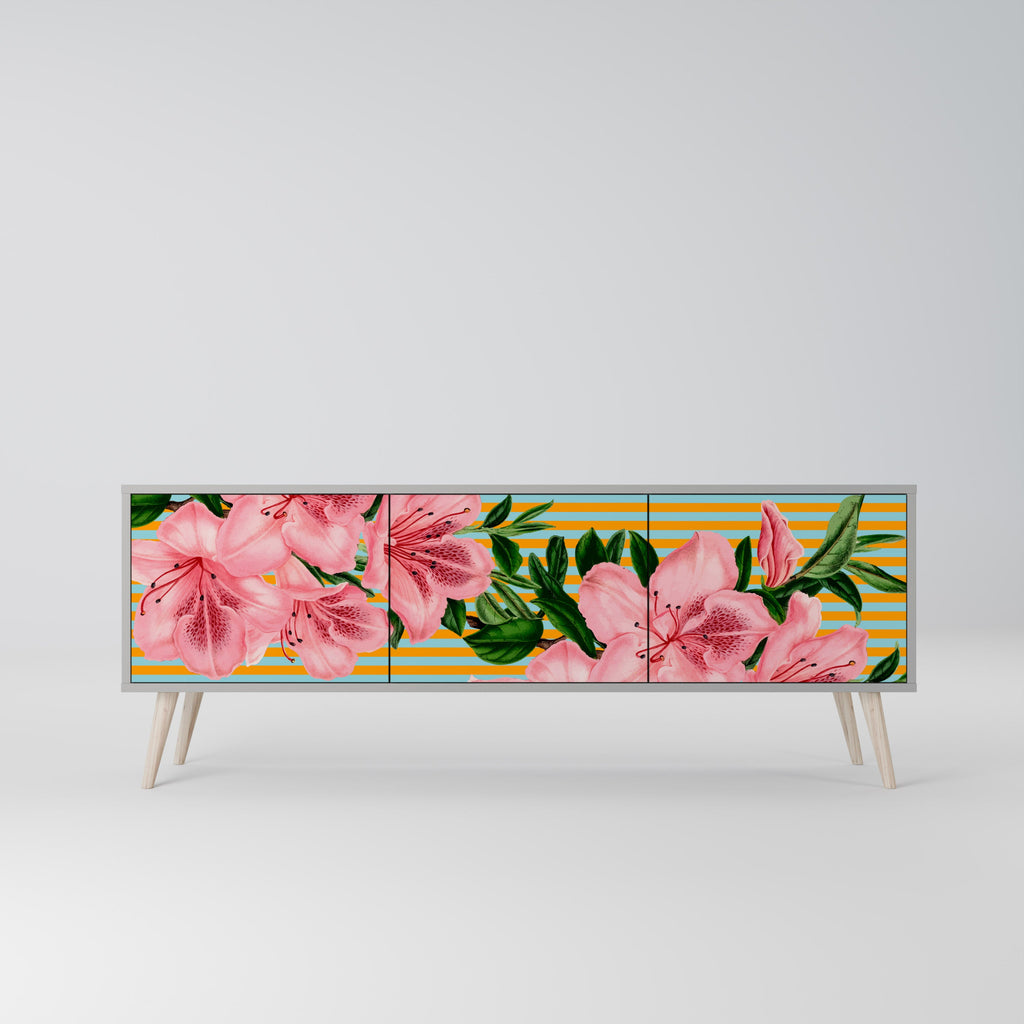 Meuble TV 3 portes FRAGILE BEAUTY, finition grise