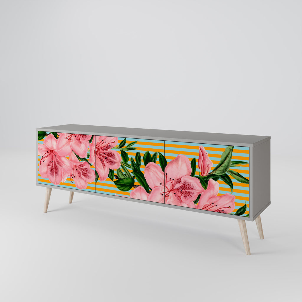 Meuble TV 3 portes FRAGILE BEAUTY, finition grise