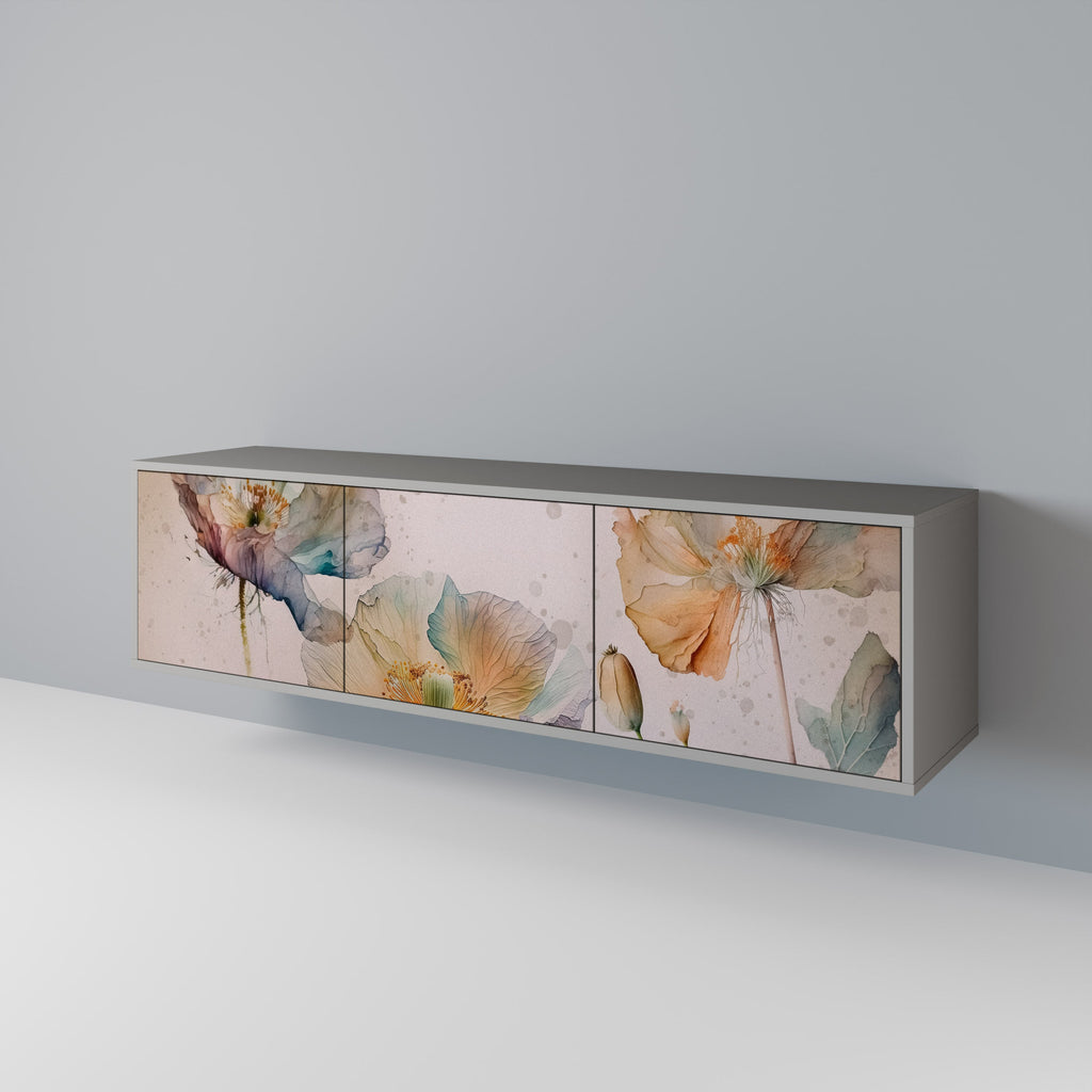 Meuble TV 3 portes SOFTEN POPPY, finition grise