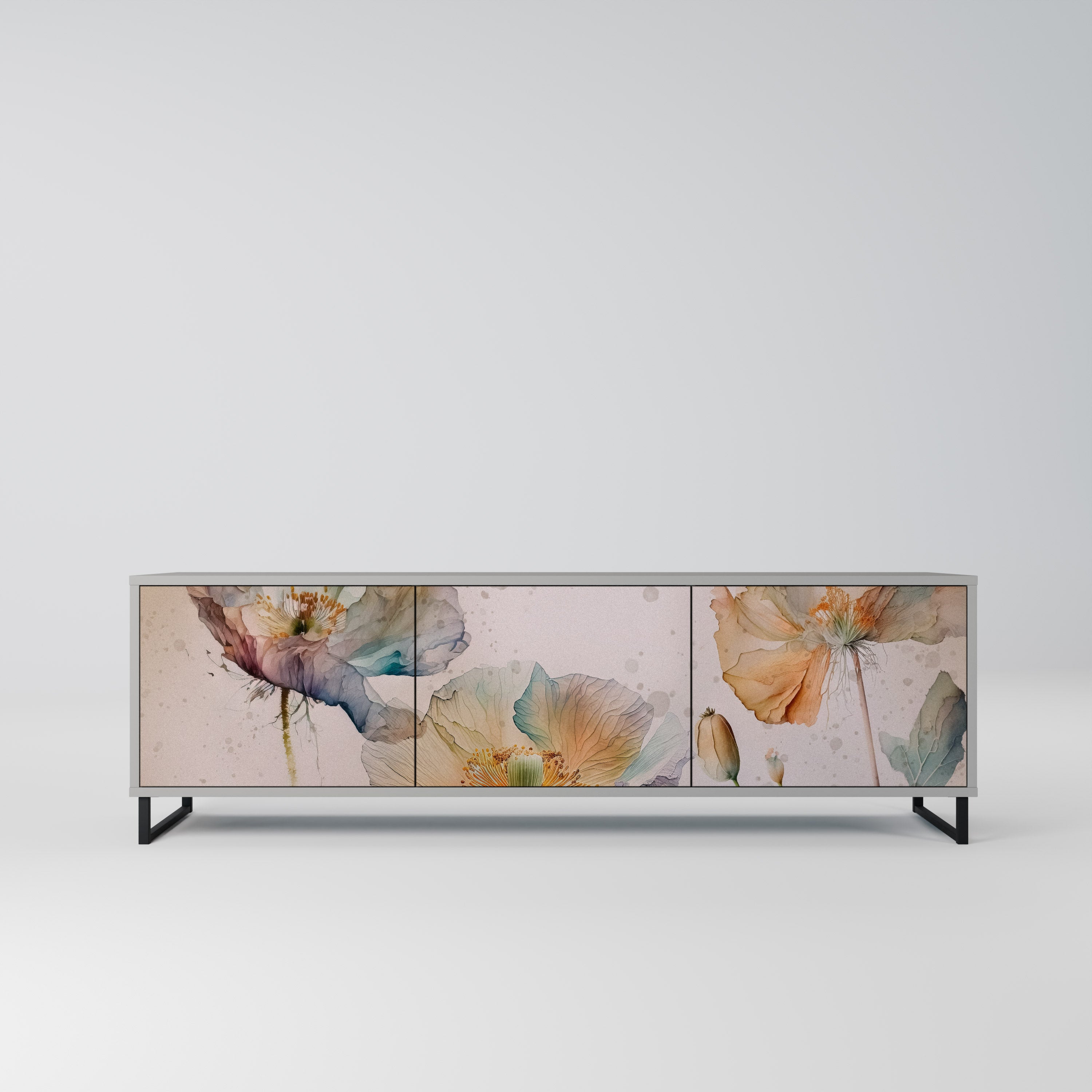 Meuble TV 3 portes SOFTEN POPPY, finition grise