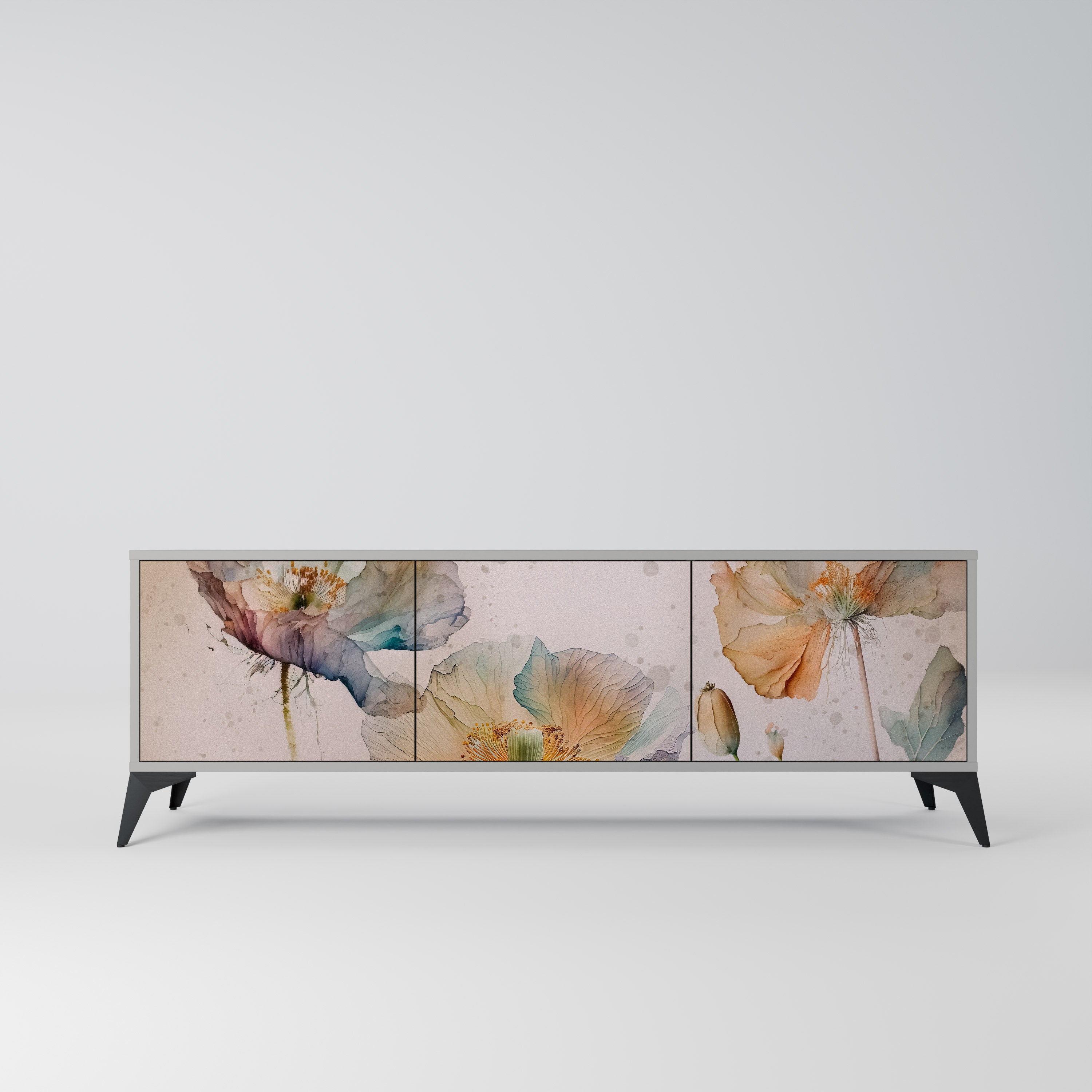 Meuble TV 3 portes SOFTEN POPPY, finition grise