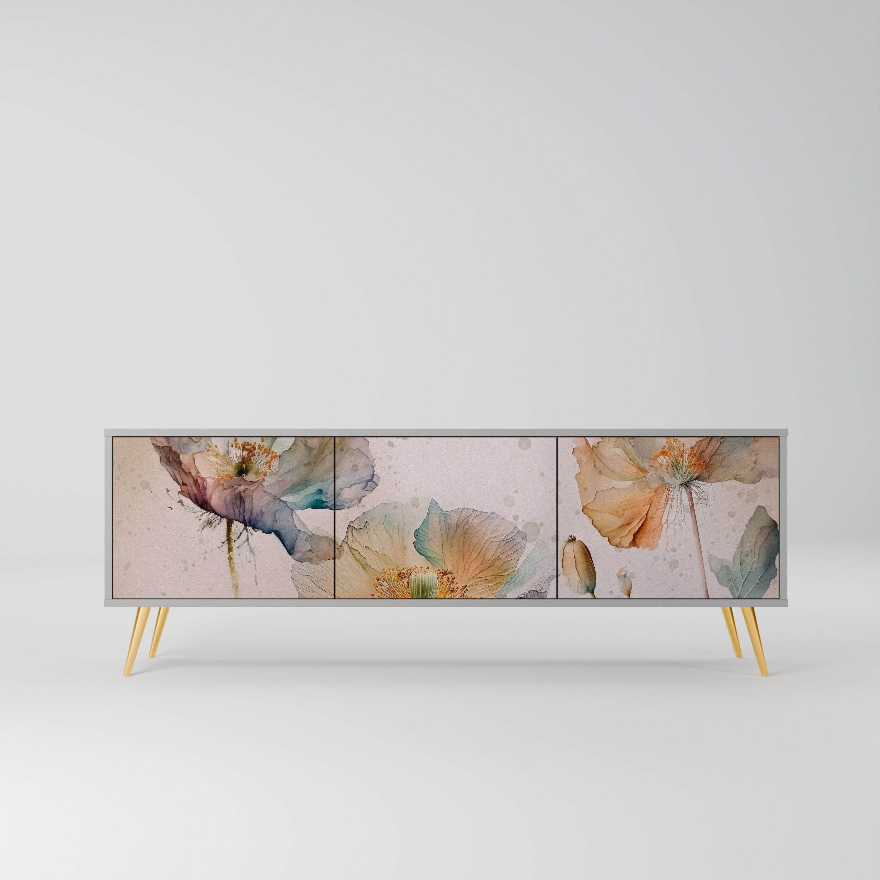 Meuble TV 3 portes SOFTEN POPPY, finition grise