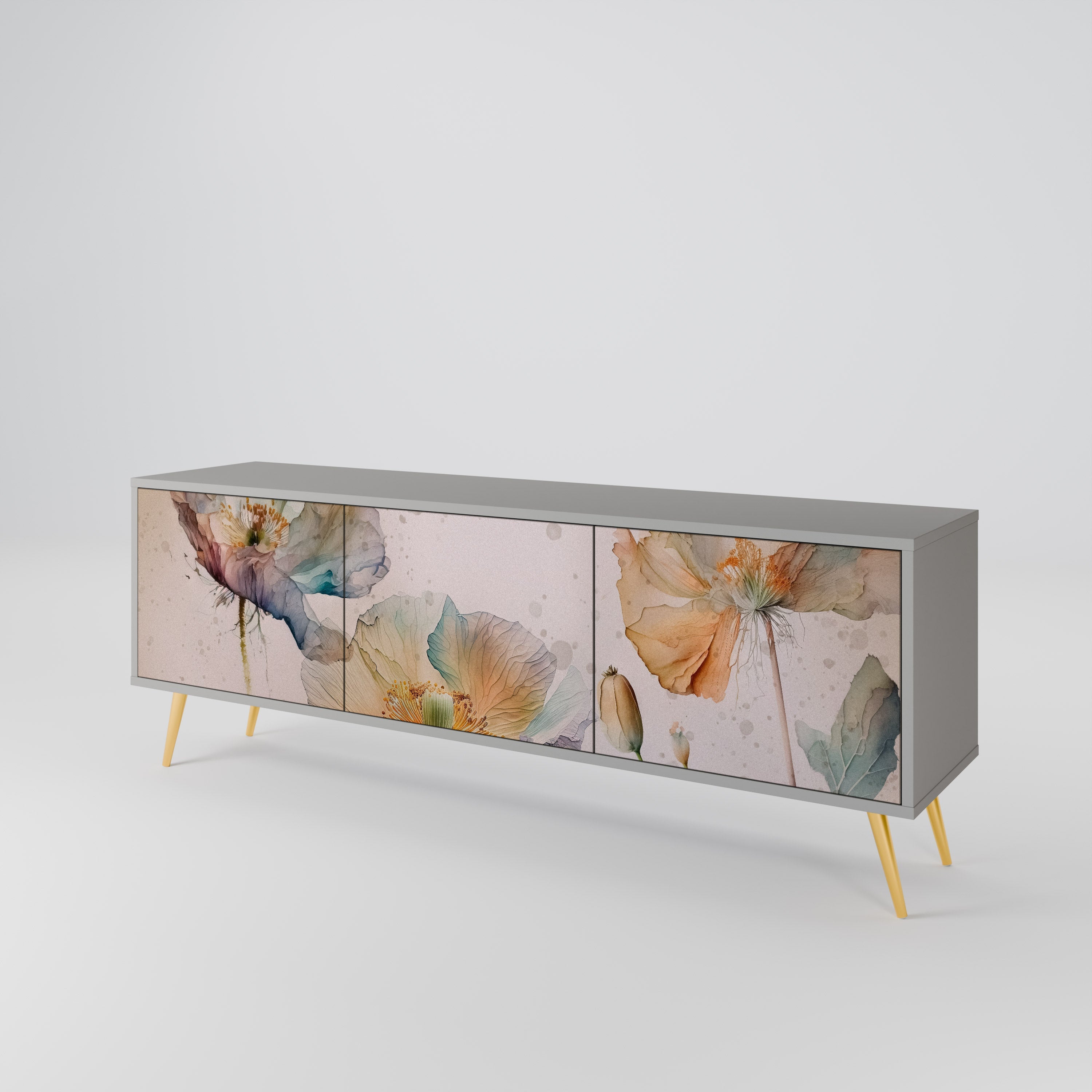 Meuble TV 3 portes SOFTEN POPPY, finition grise