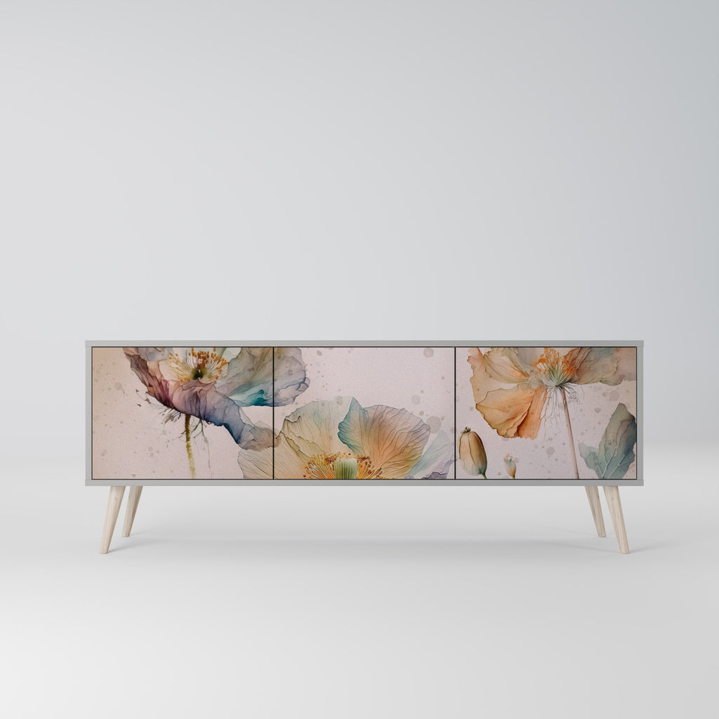 Meuble TV 3 portes SOFTEN POPPY, finition grise