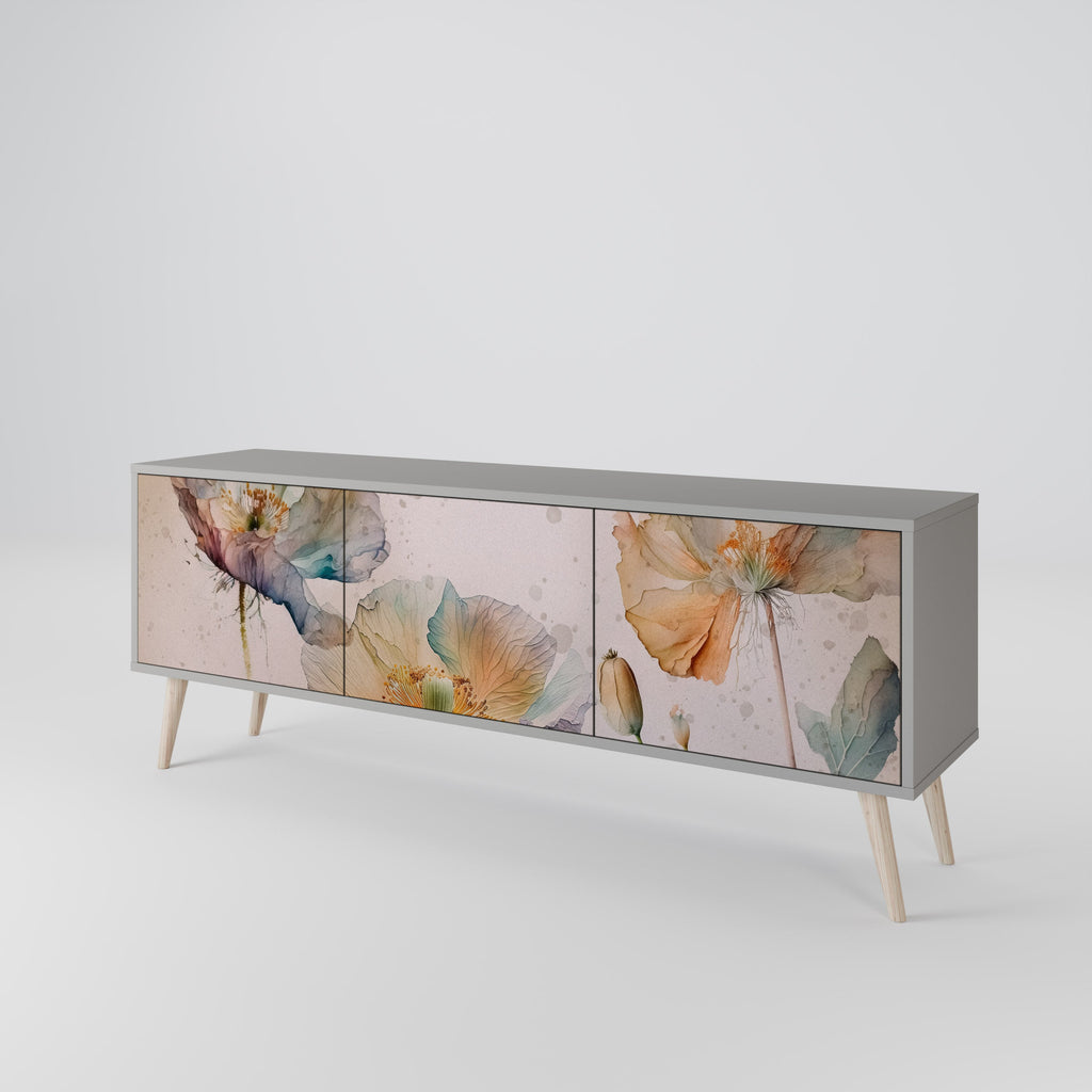 Meuble TV 3 portes SOFTEN POPPY, finition grise