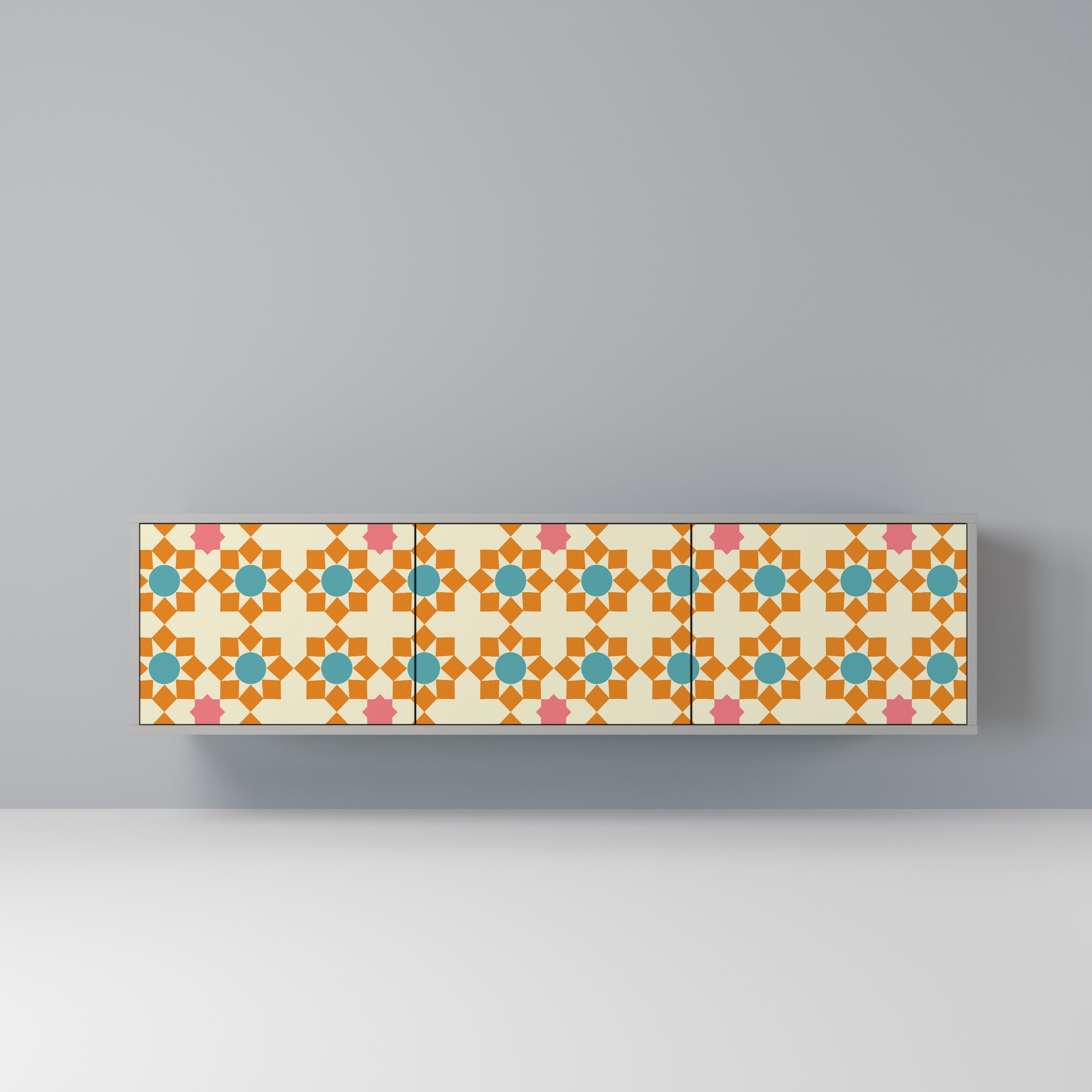 Meuble TV 3 portes FLORAL DECOR en finition grise