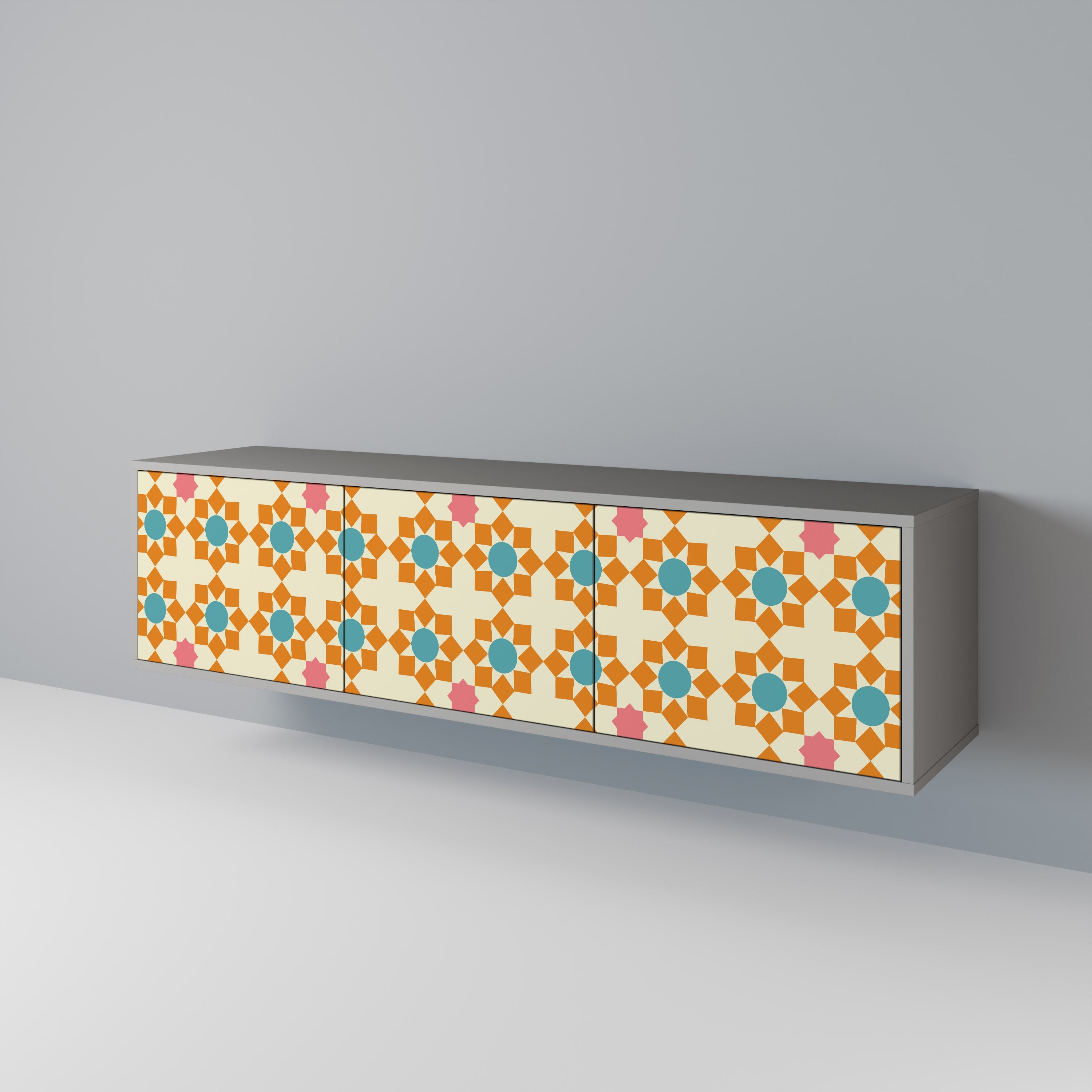 Meuble TV 3 portes FLORAL DECOR en finition grise