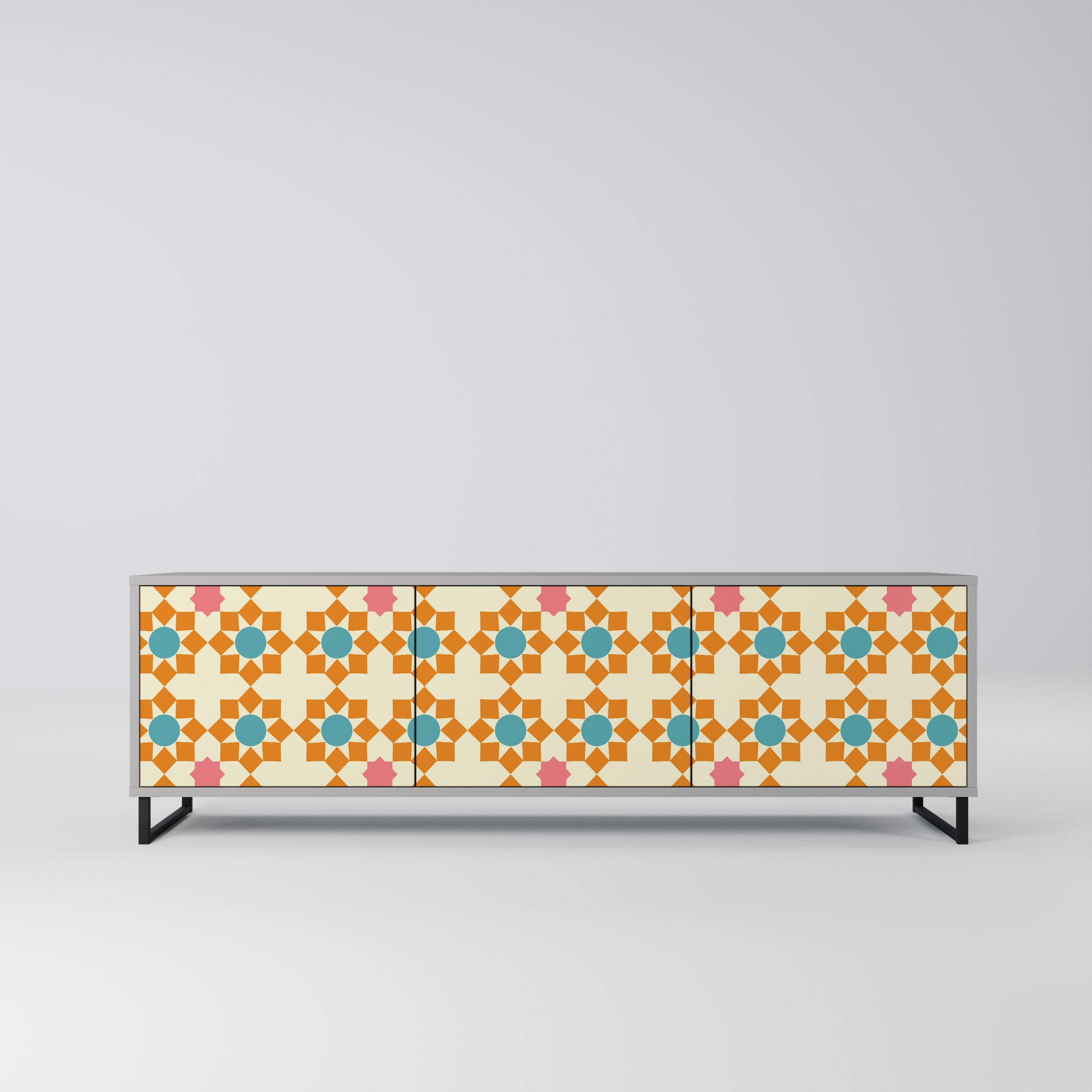 Meuble TV 3 portes FLORAL DECOR en finition grise