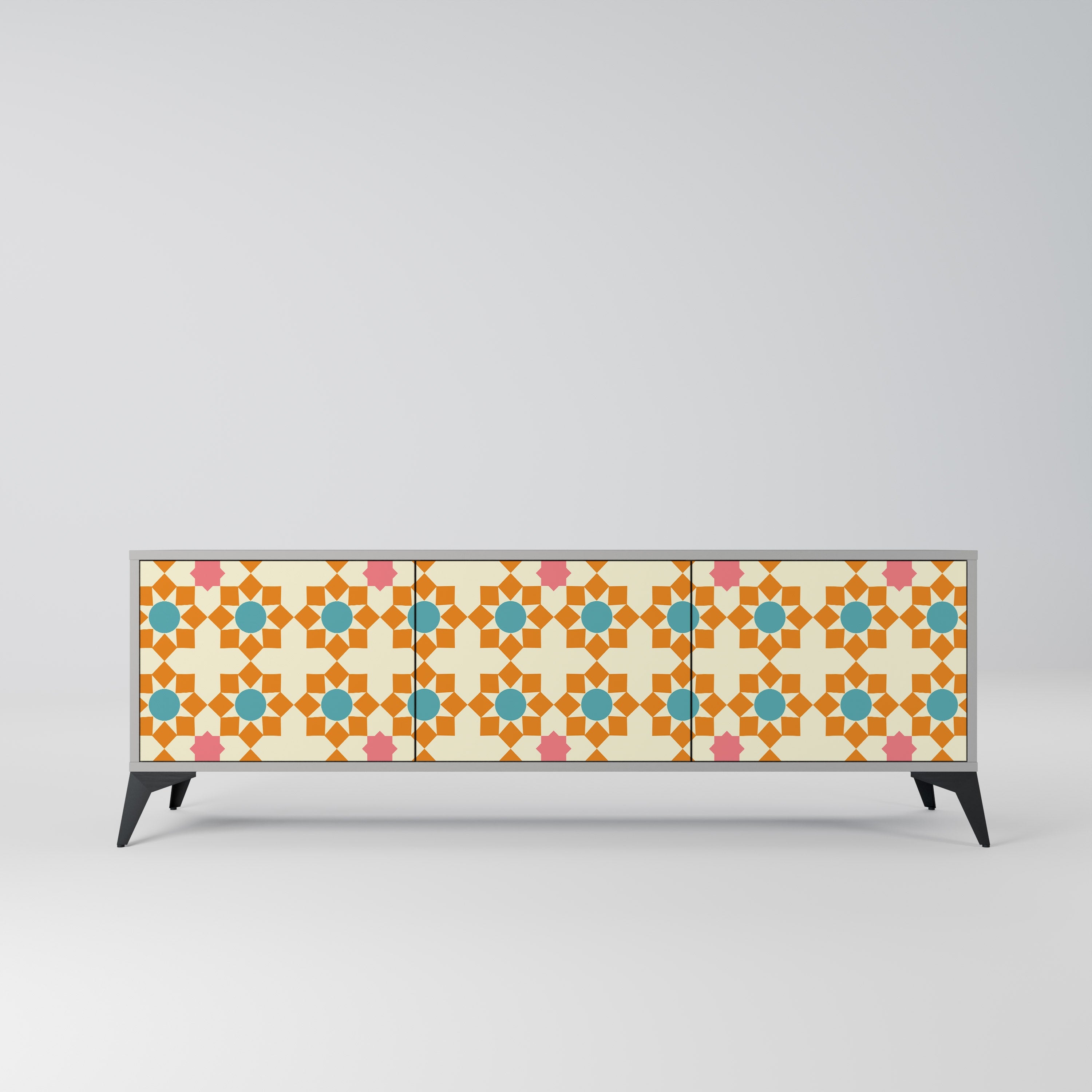 Meuble TV 3 portes FLORAL DECOR en finition grise