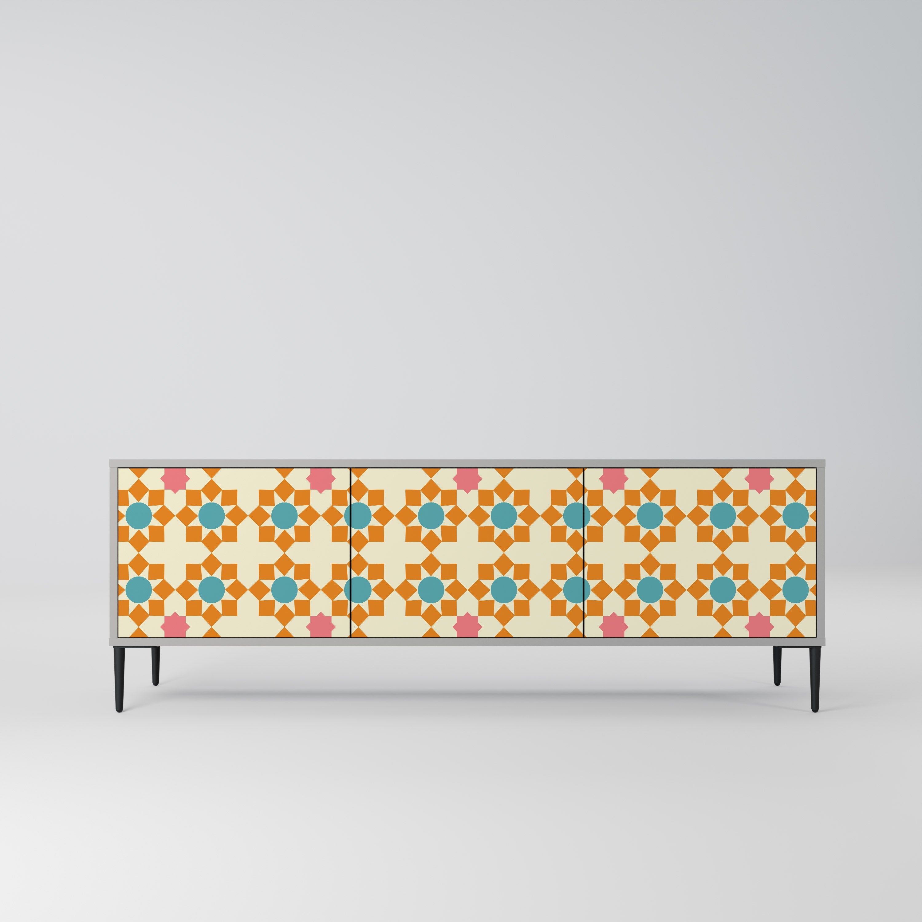 Meuble TV 3 portes FLORAL DECOR en finition grise