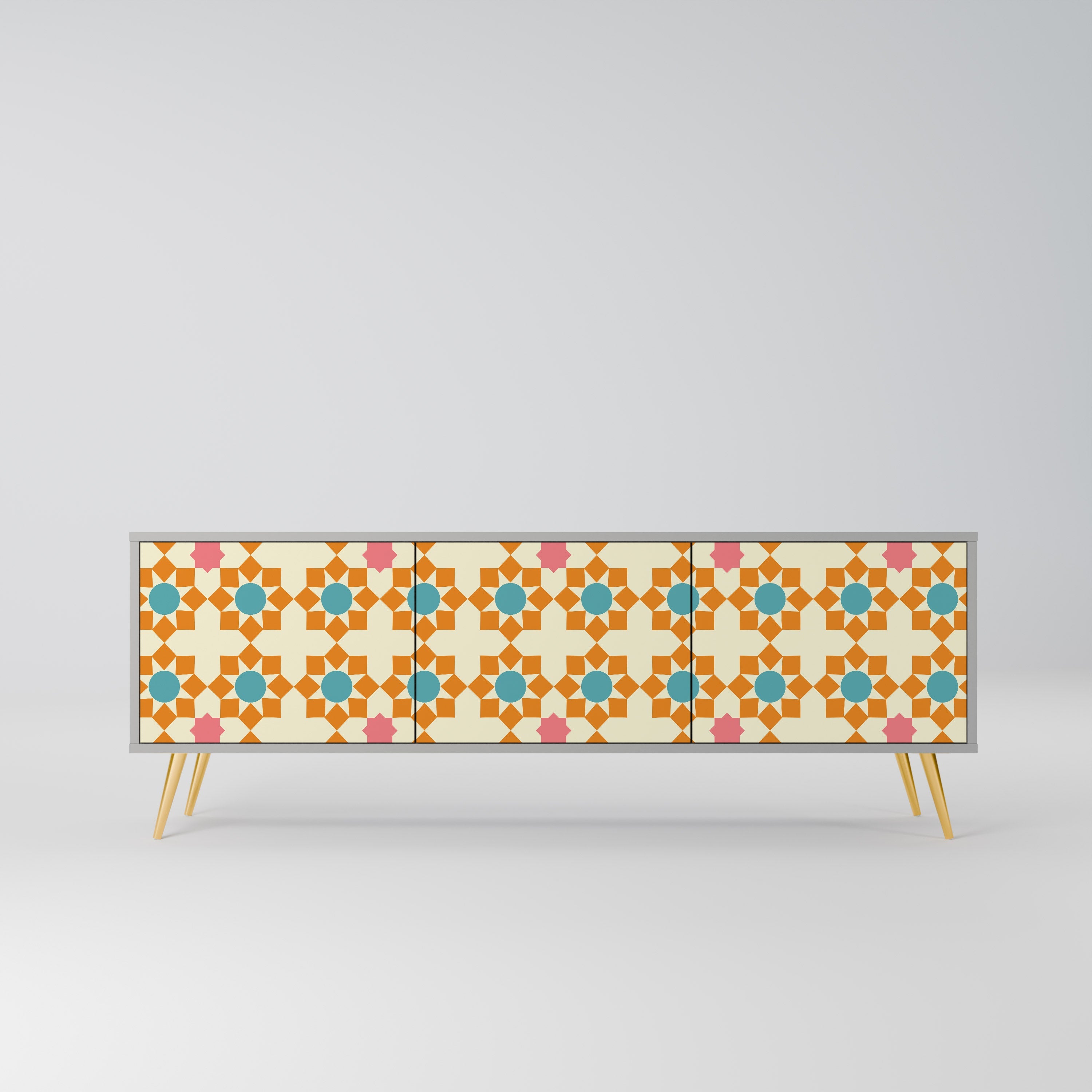 Meuble TV 3 portes FLORAL DECOR en finition grise