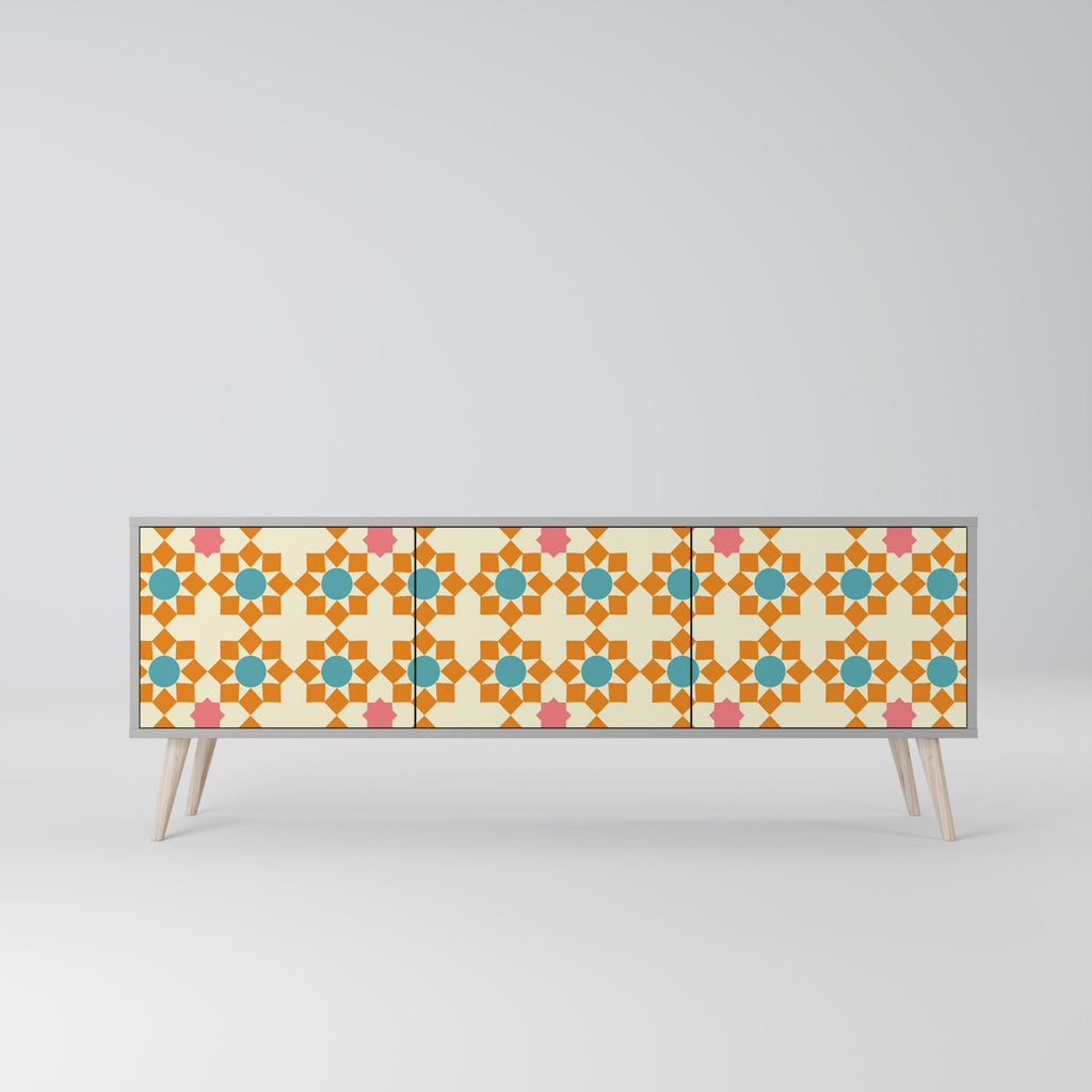 Meuble TV 3 portes FLORAL DECOR en finition grise