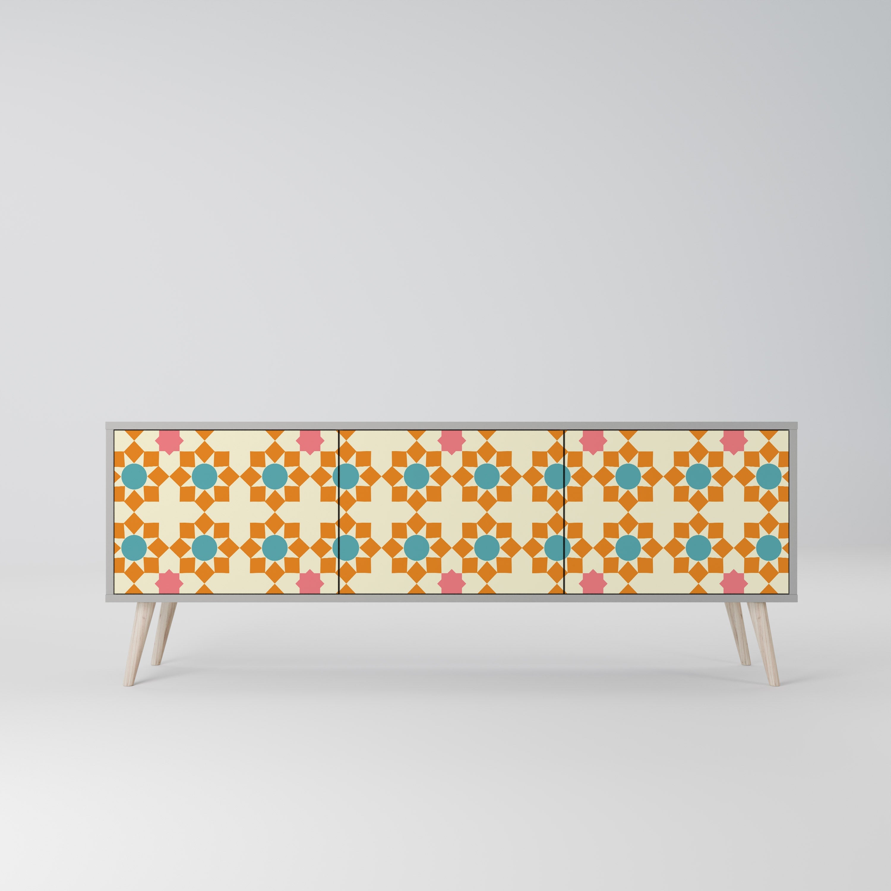 Meuble TV 3 portes FLORAL DECOR en finition grise