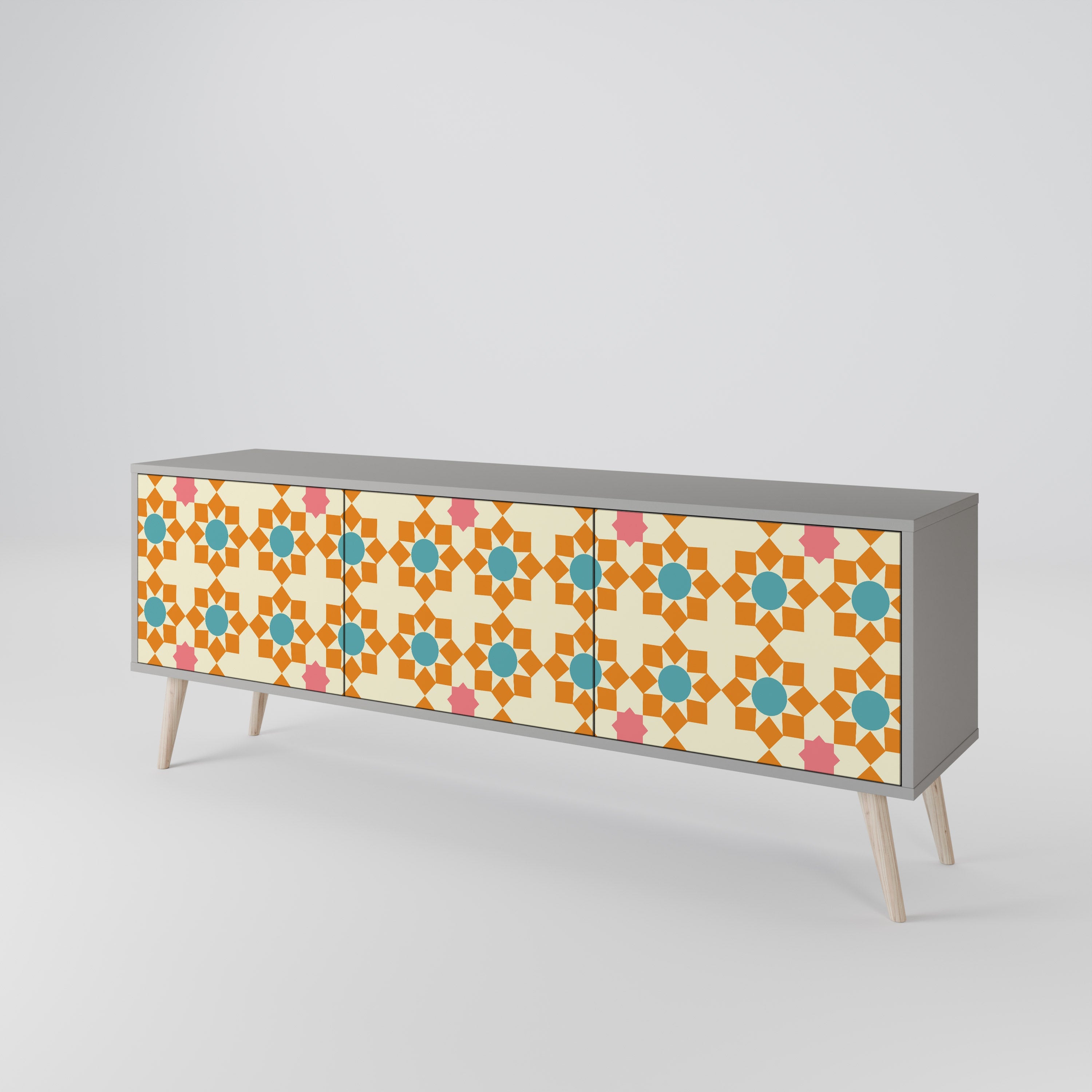 Meuble TV 3 portes FLORAL DECOR en finition grise