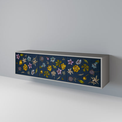 FLOWERS ON NAVY BLUE 3-Door TV Cabinet