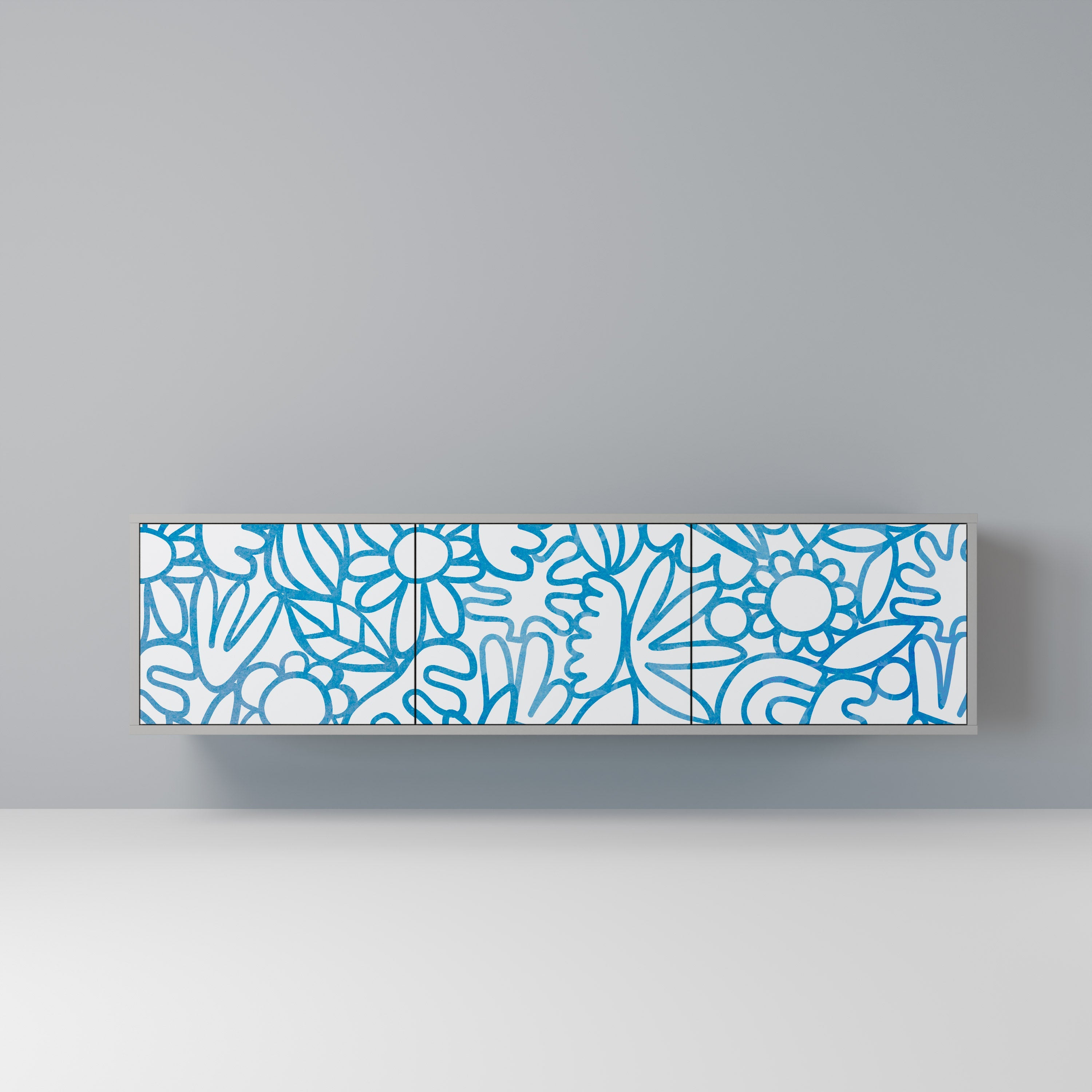 Meuble TV 3 portes BLOOMY MORNING, finition grise