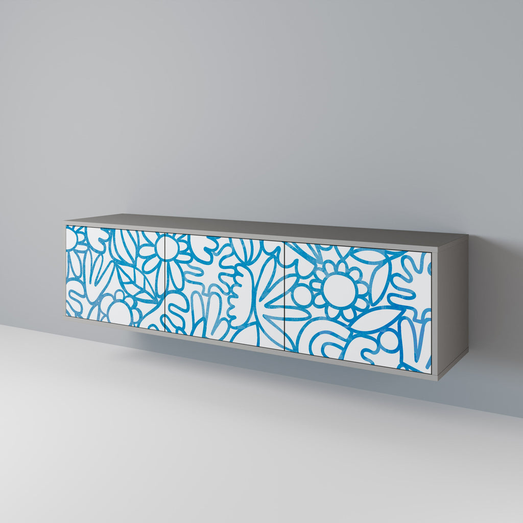 Meuble TV 3 portes BLOOMY MORNING, finition grise