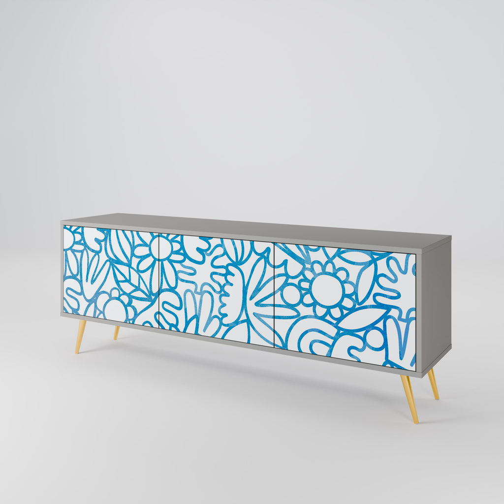 Meuble TV 3 portes BLOOMY MORNING, finition grise