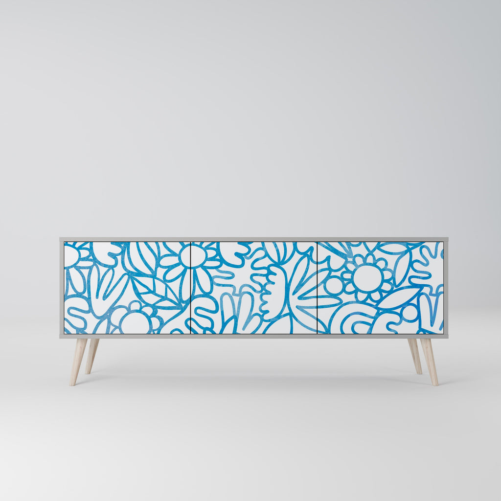 Meuble TV 3 portes BLOOMY MORNING, finition grise