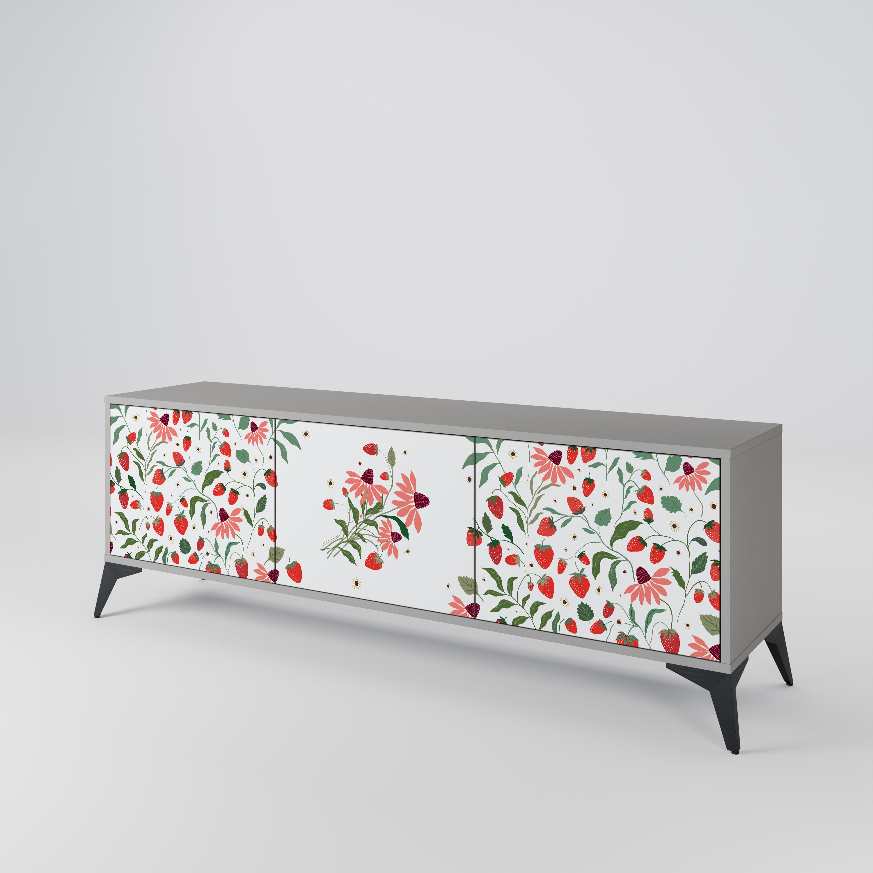 FLOWERS AND STRAWBERRIES 3-Door TV Cabinet