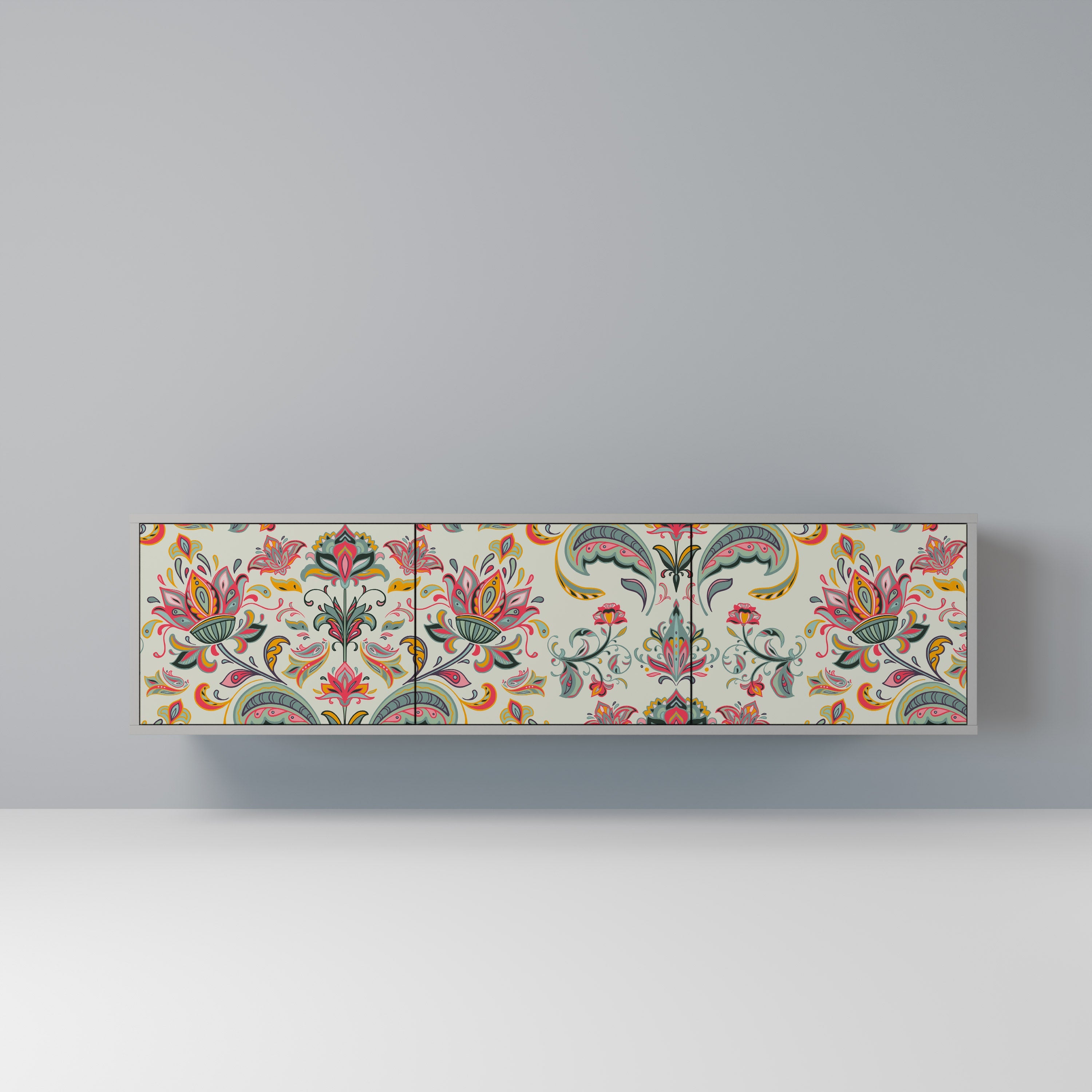 Meuble TV 3 portes ORGANIC FOLKLORE finition grise