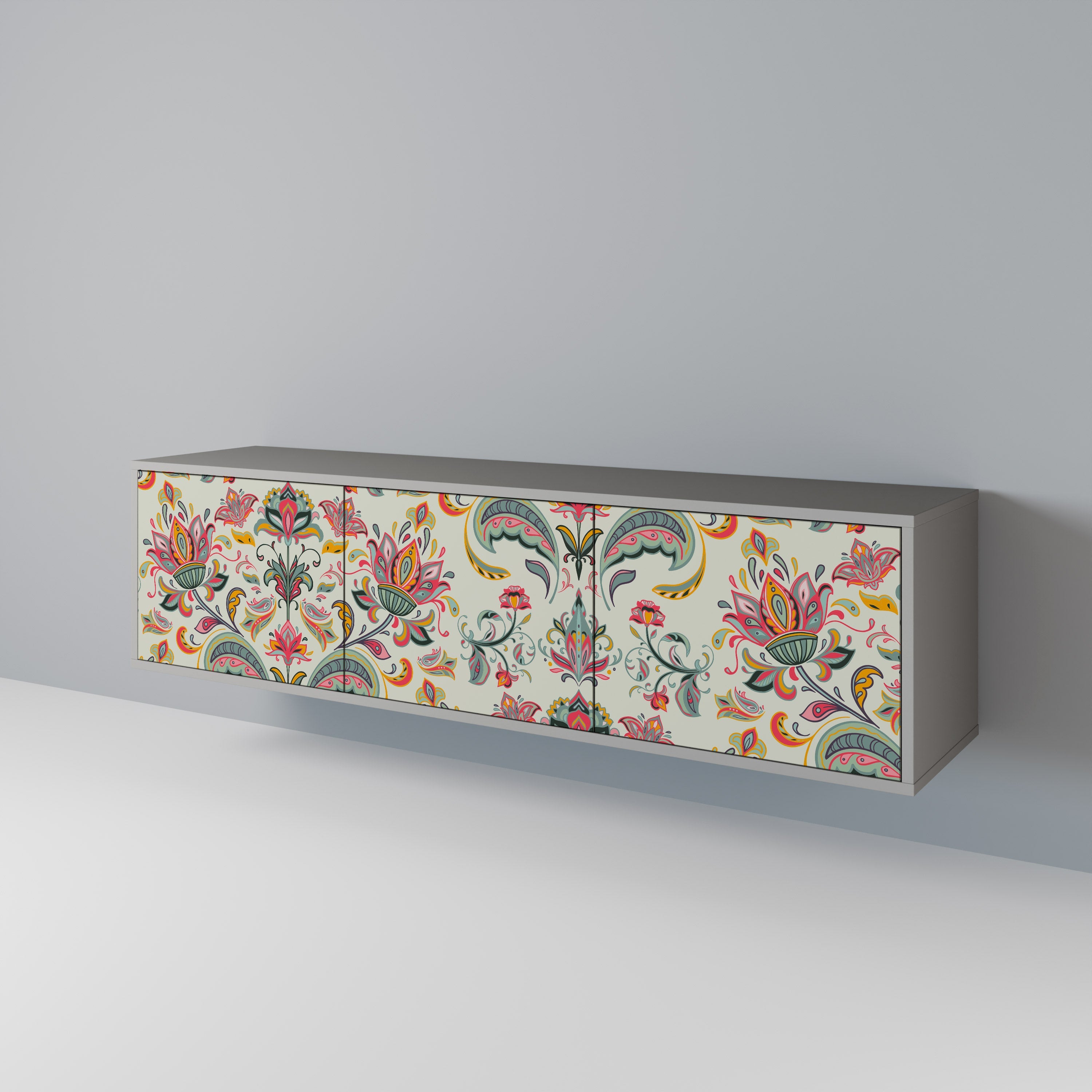 Meuble TV 3 portes ORGANIC FOLKLORE finition grise