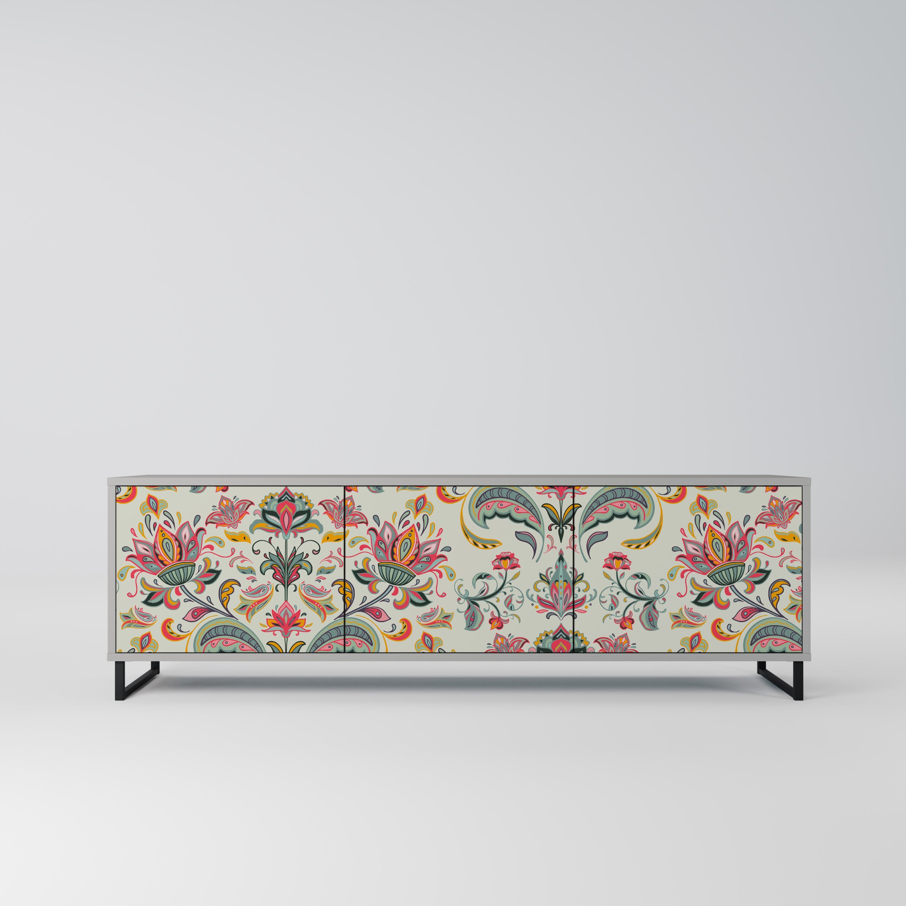 Meuble TV 3 portes ORGANIC FOLKLORE finition grise