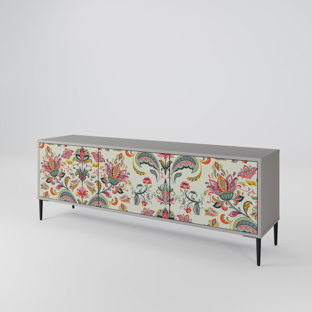 Meuble TV 3 portes ORGANIC FOLKLORE finition grise