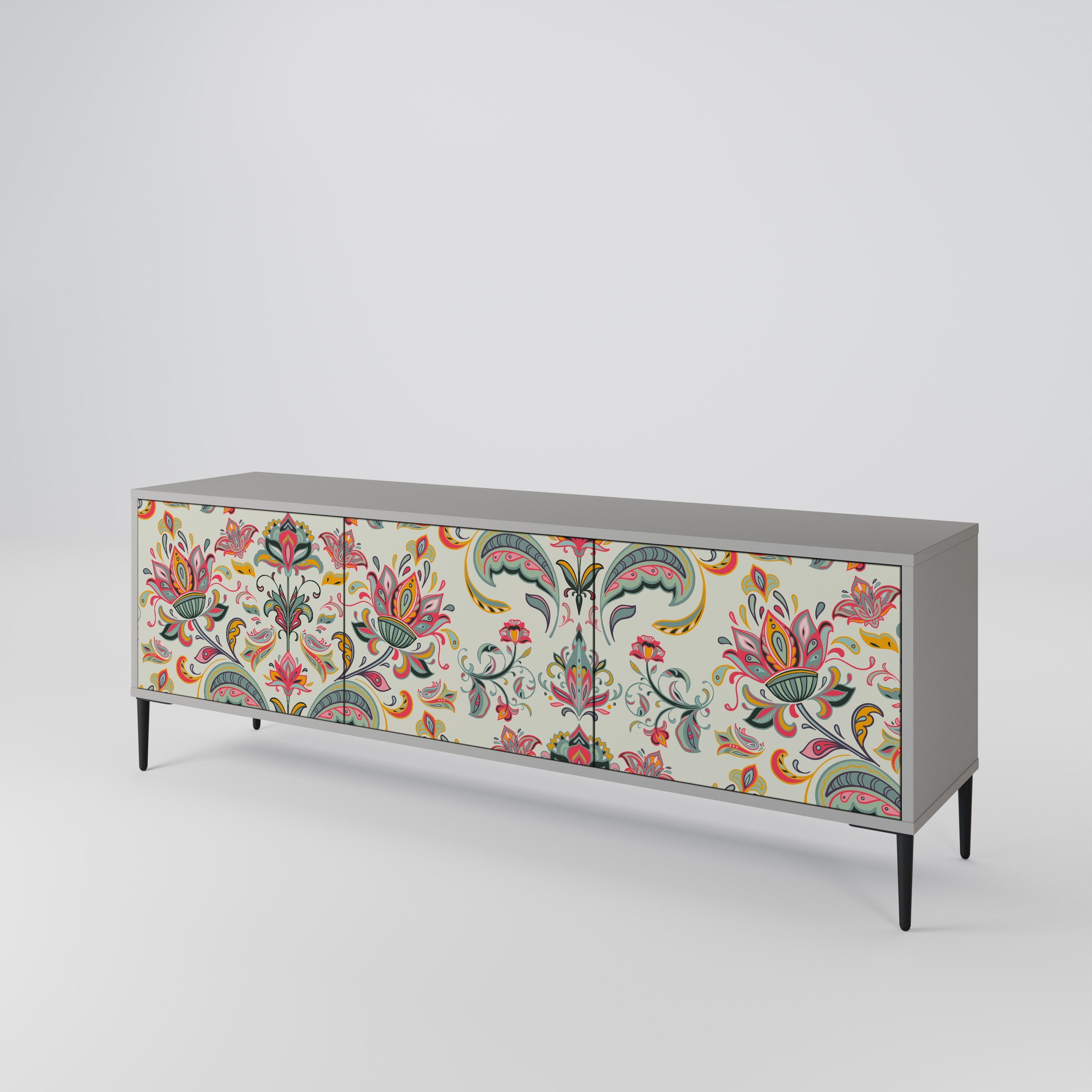 Meuble TV 3 portes ORGANIC FOLKLORE finition grise