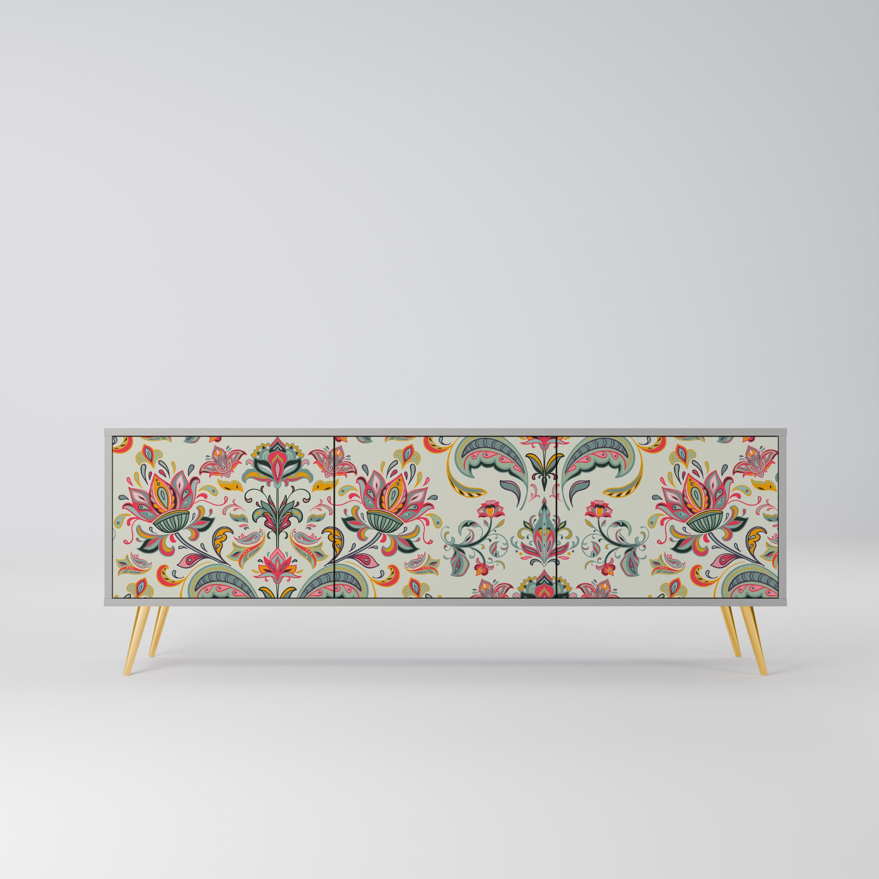 Meuble TV 3 portes ORGANIC FOLKLORE finition grise