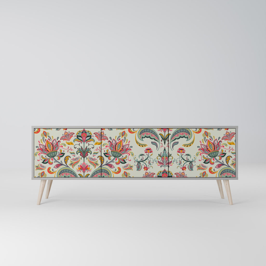 Meuble TV 3 portes ORGANIC FOLKLORE finition grise