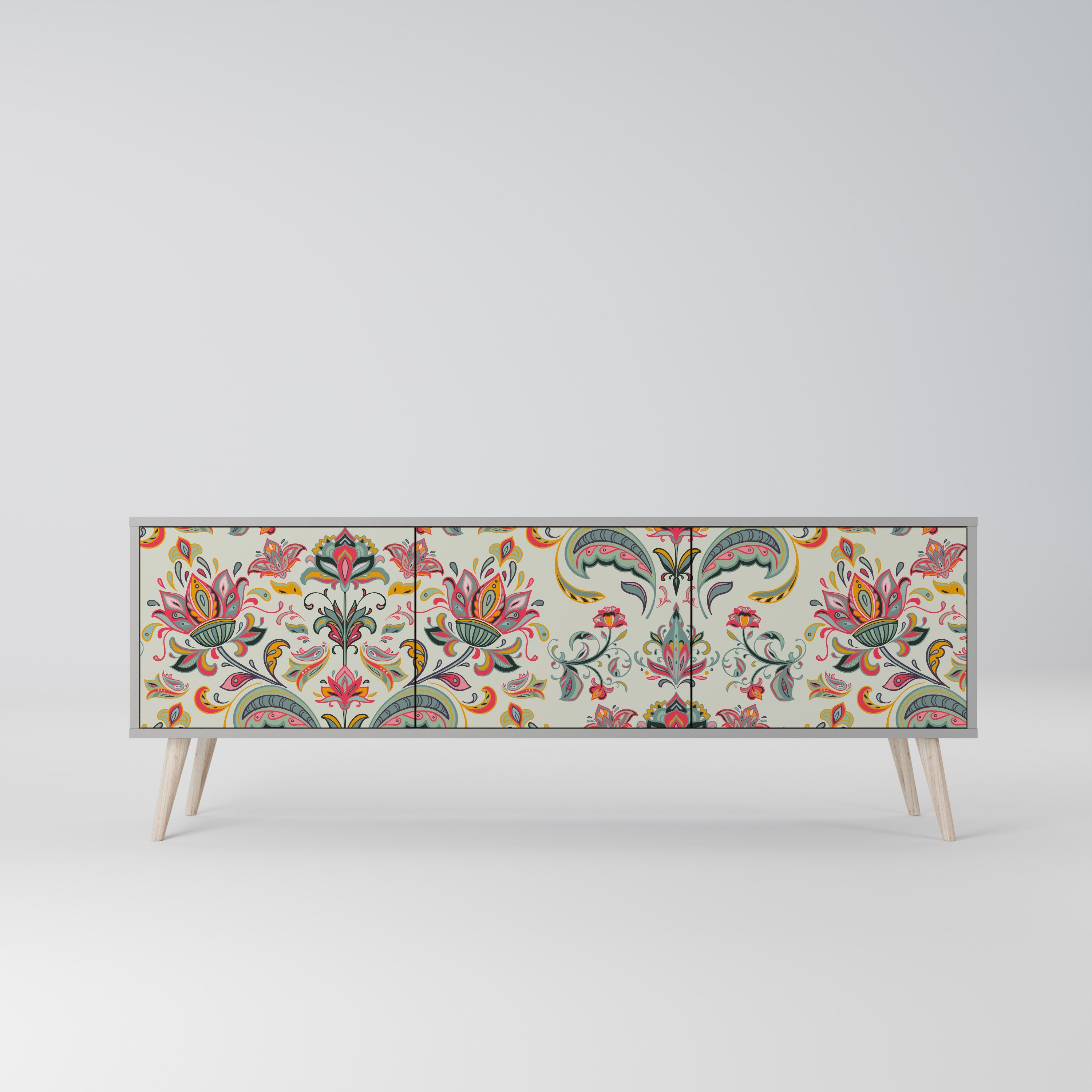 Meuble TV 3 portes ORGANIC FOLKLORE finition grise