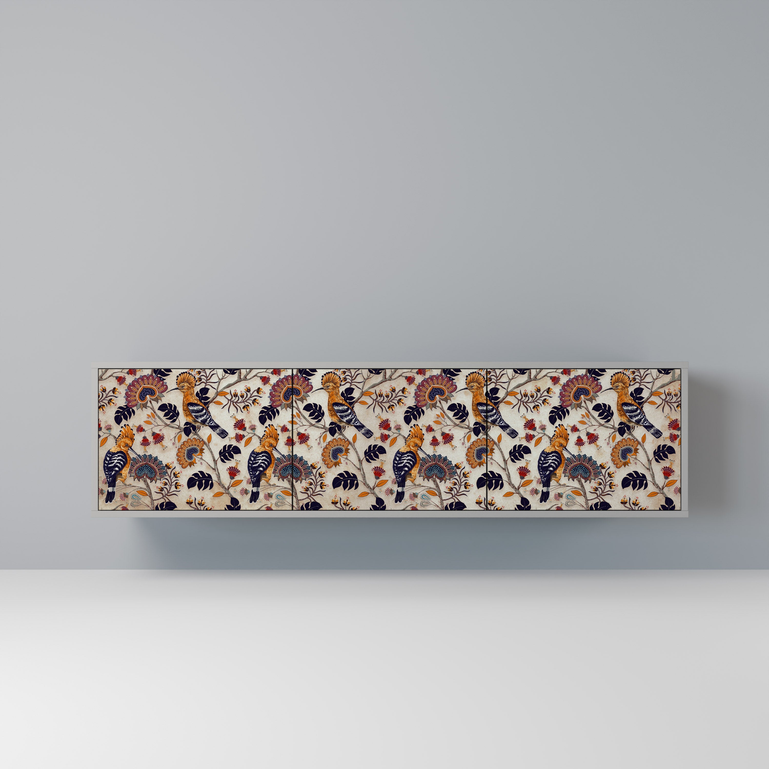 Meuble TV 3 portes EMINENT HOOPOE, finition grise