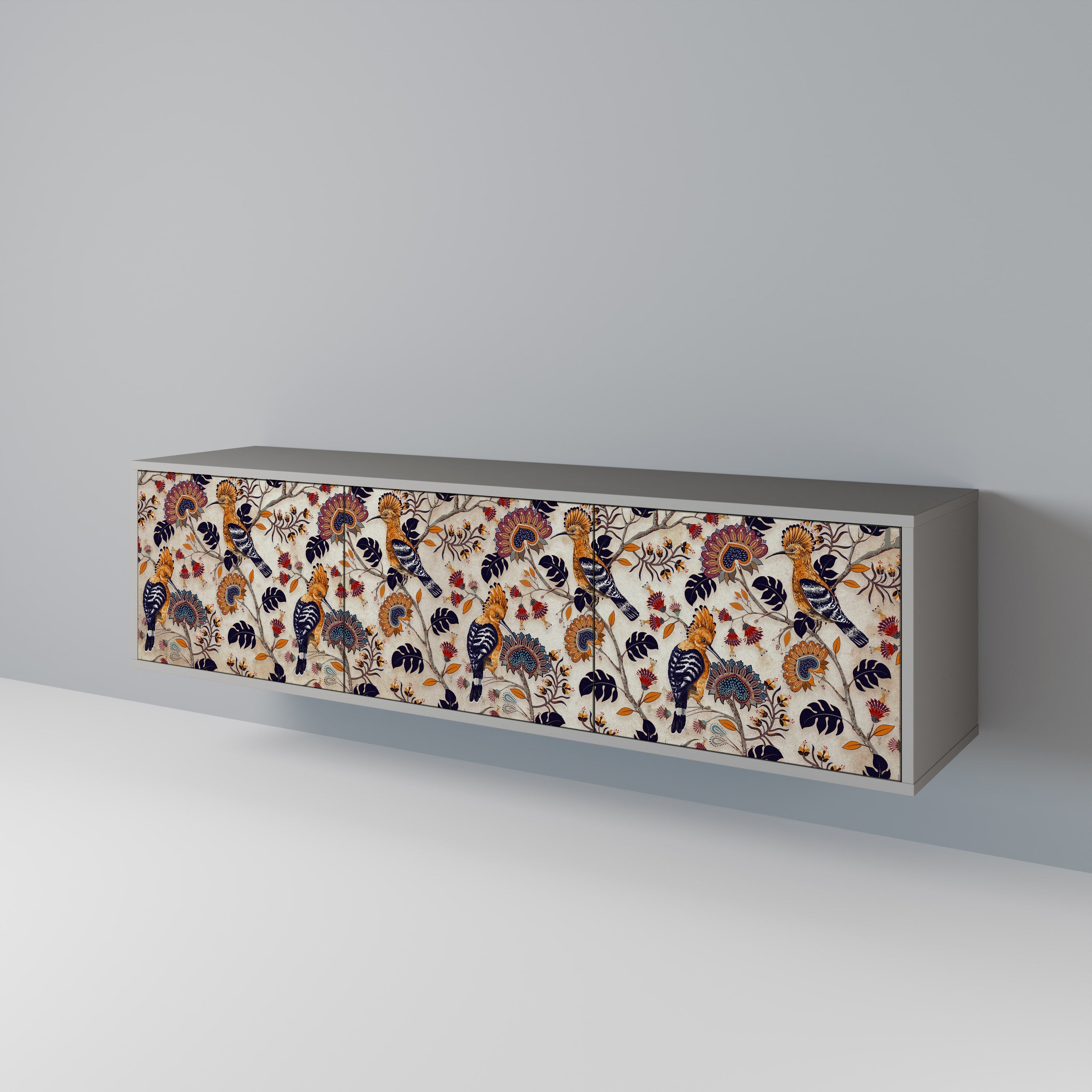 Meuble TV 3 portes EMINENT HOOPOE, finition grise