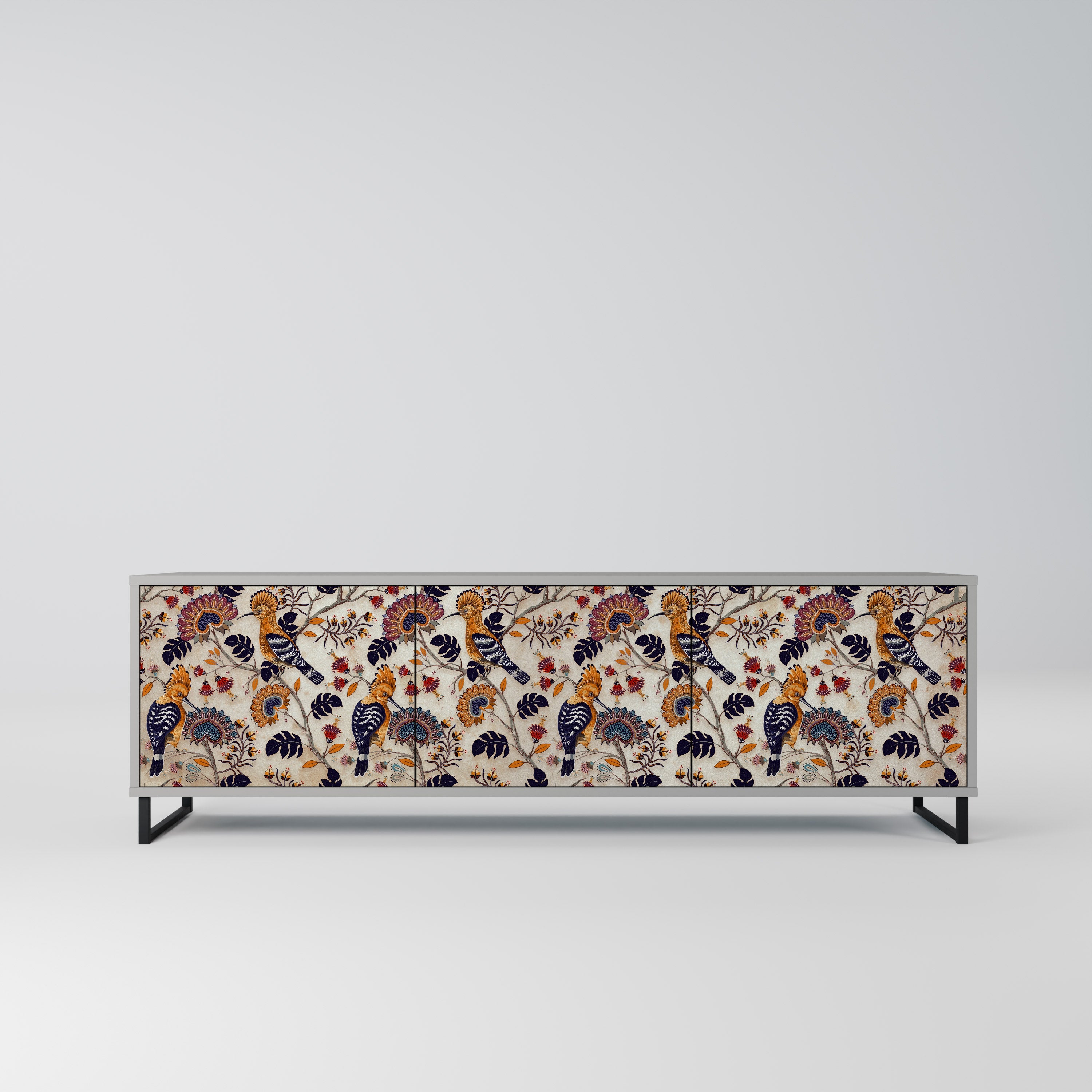 Meuble TV 3 portes EMINENT HOOPOE, finition grise