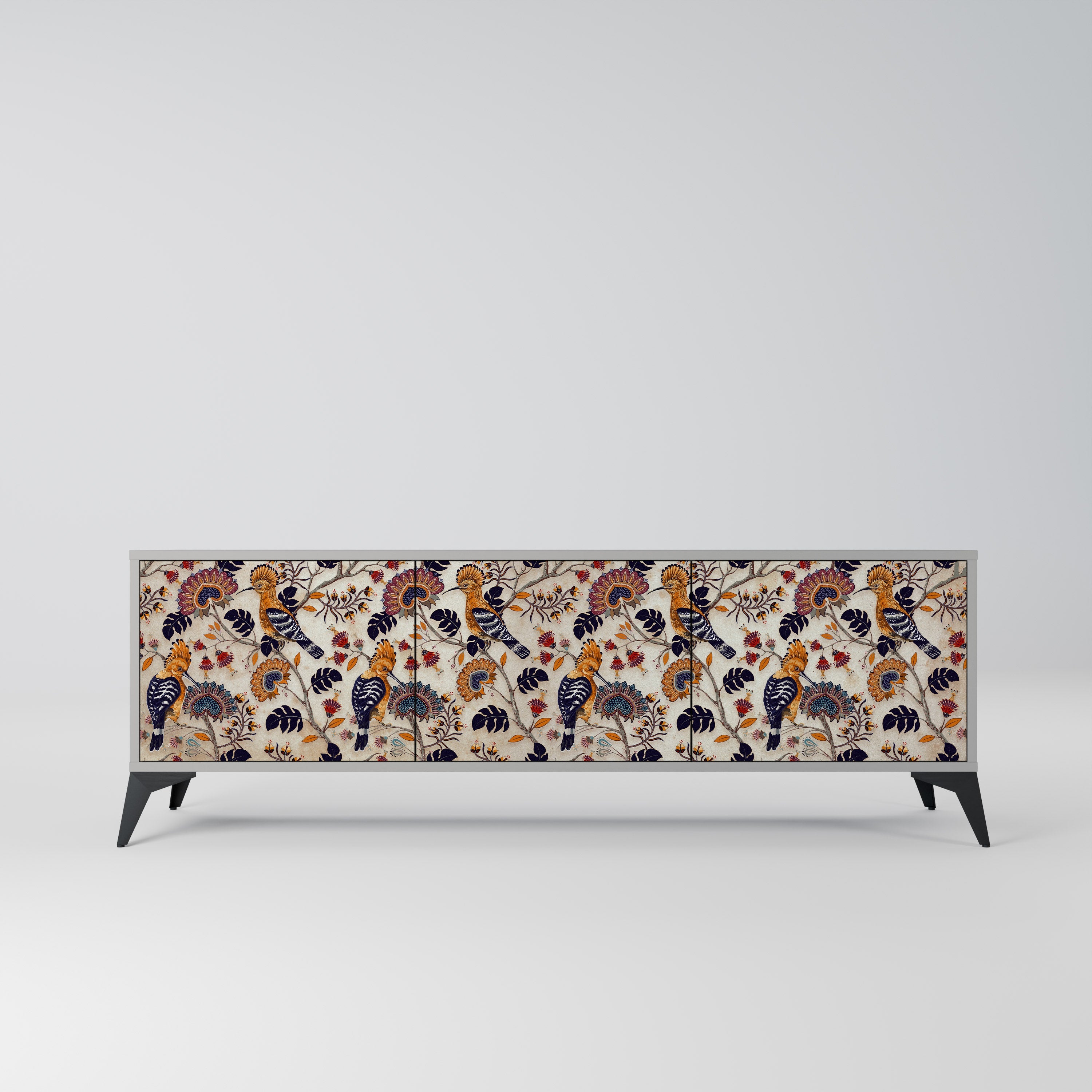 Meuble TV 3 portes EMINENT HOOPOE, finition grise