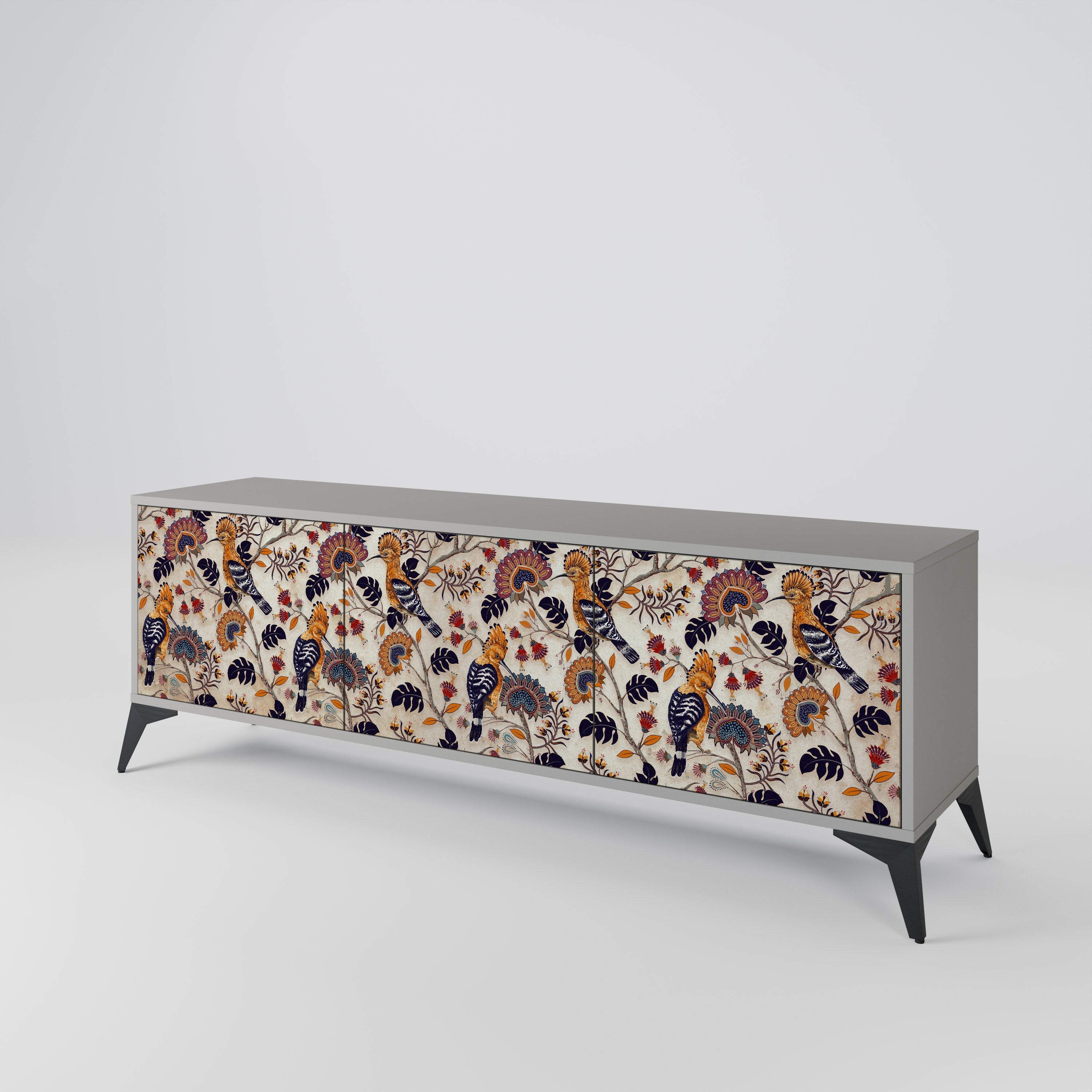 Meuble TV 3 portes EMINENT HOOPOE, finition grise