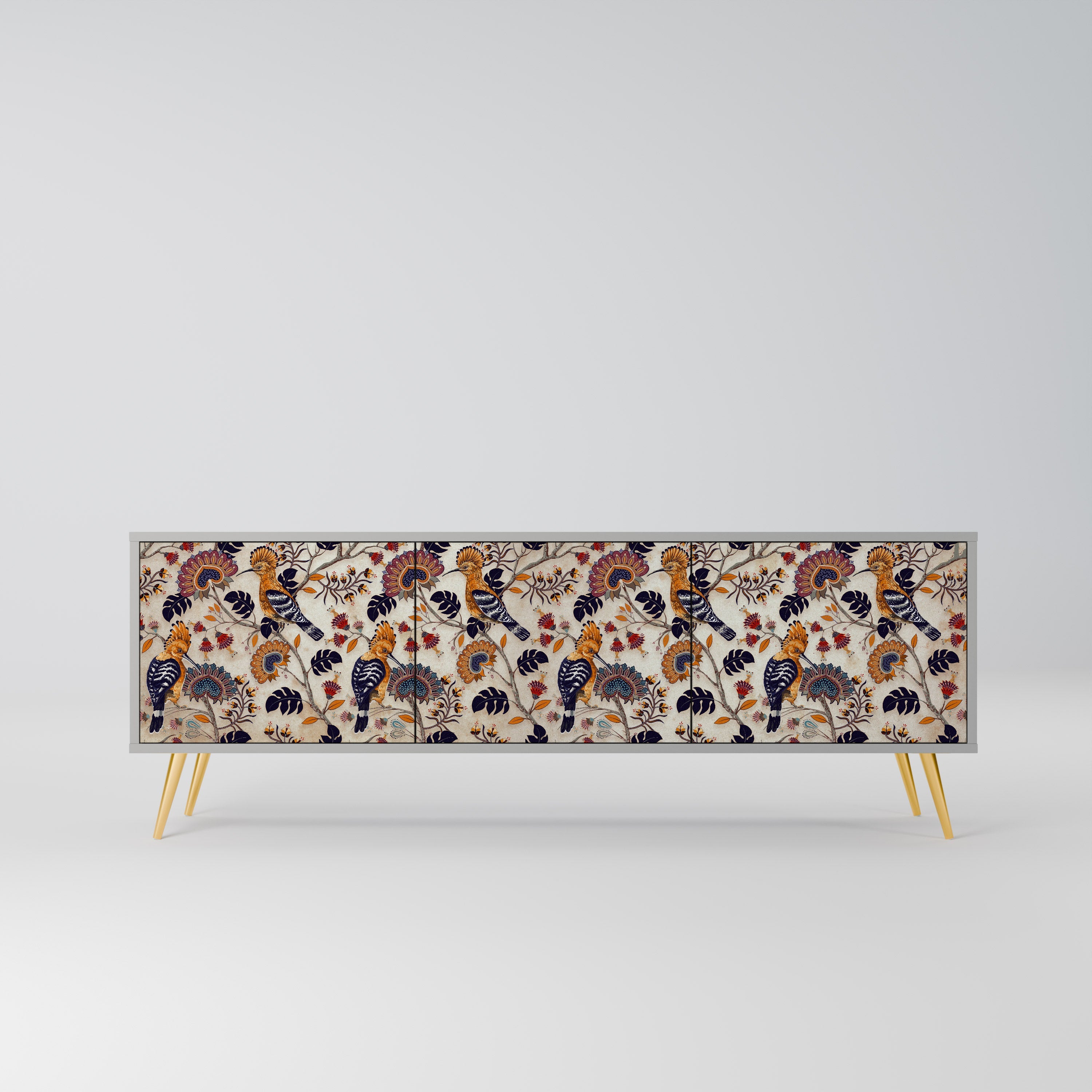 Meuble TV 3 portes EMINENT HOOPOE, finition grise