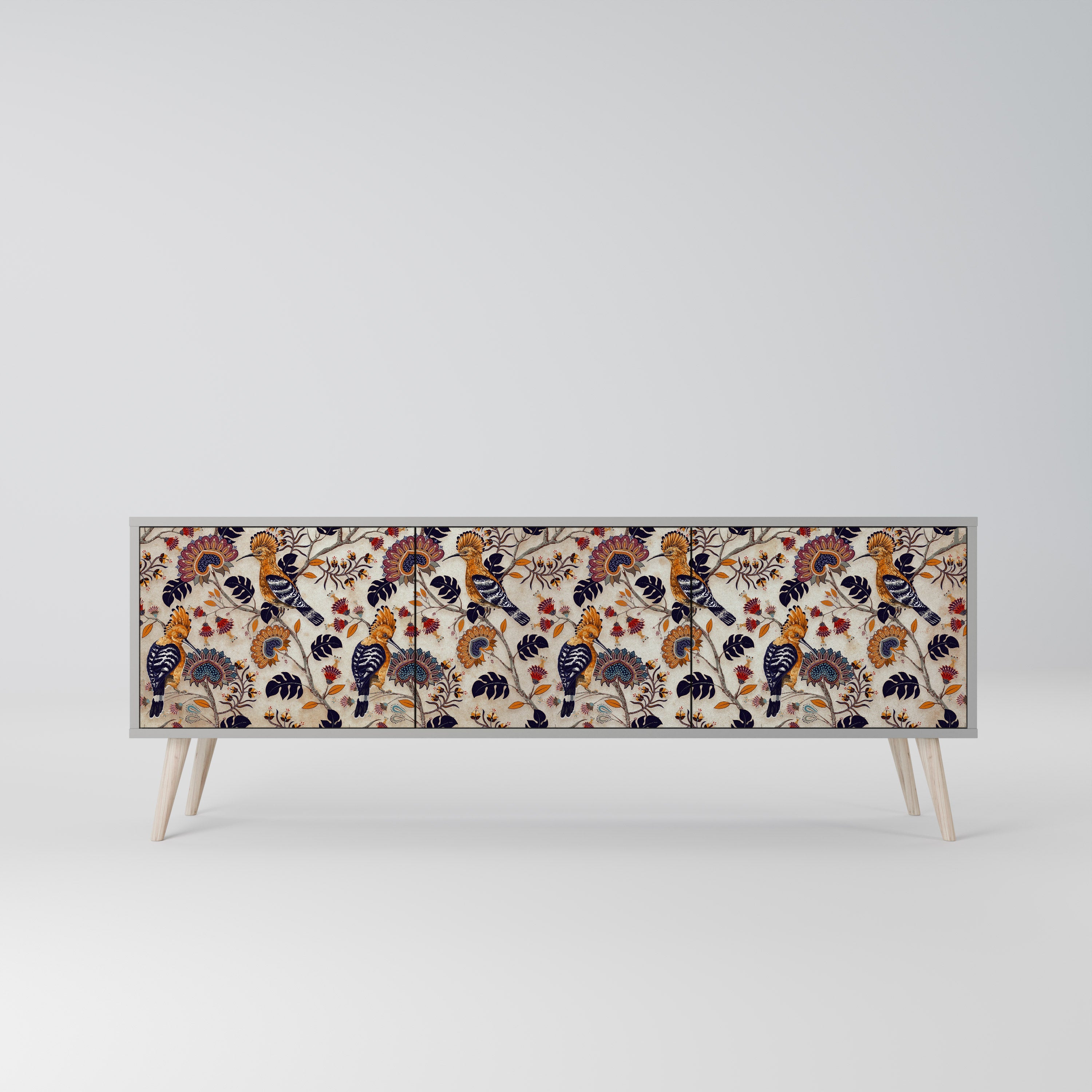 Meuble TV 3 portes EMINENT HOOPOE, finition grise