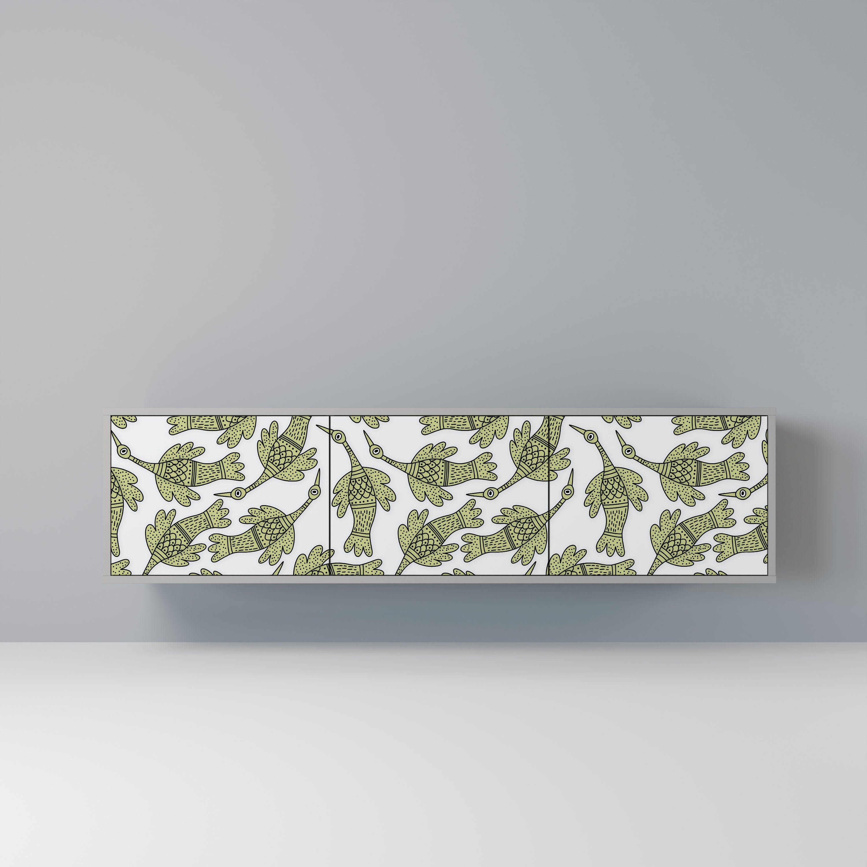 Meuble TV 3 portes SEEDLING SONGBIRD, finition grise