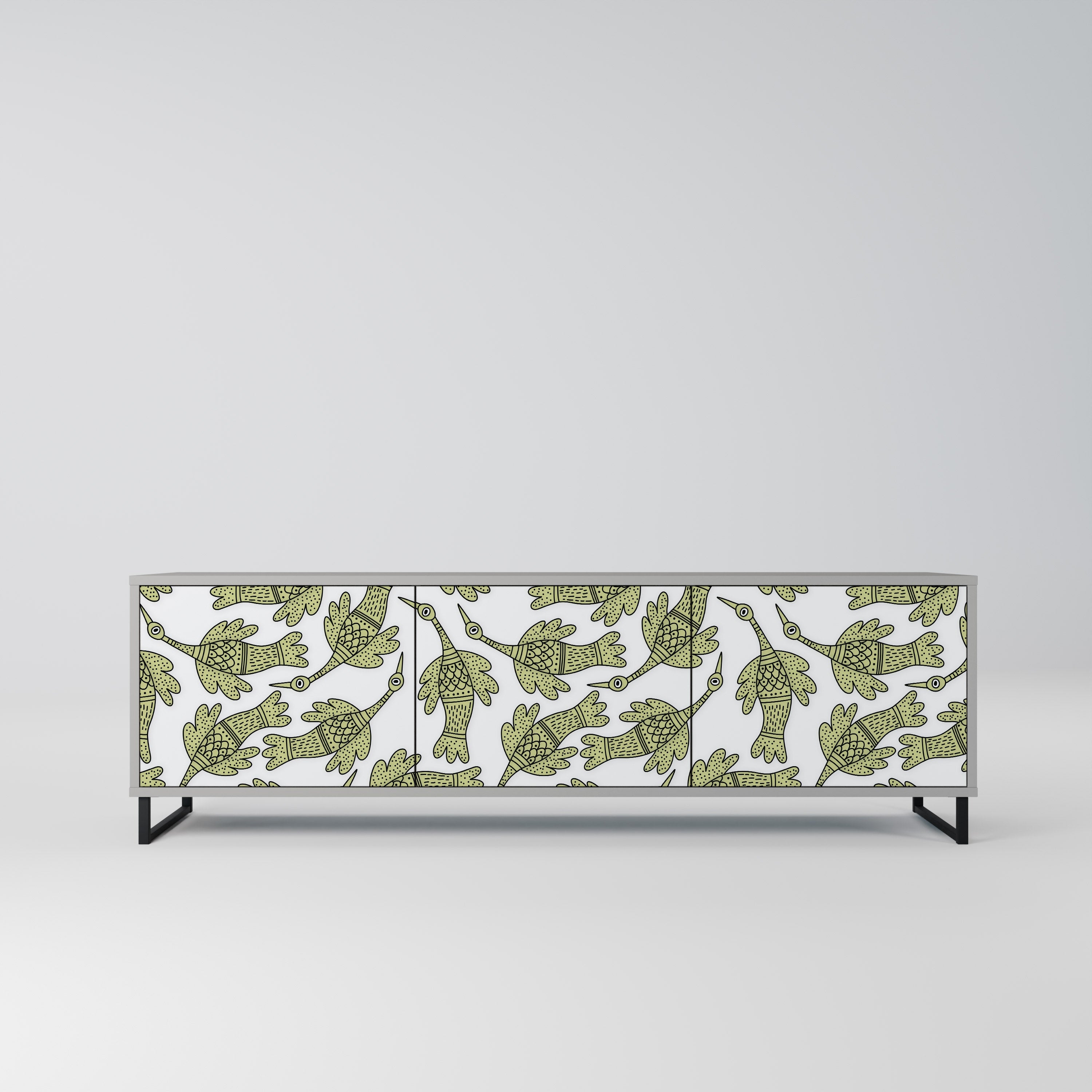 Meuble TV 3 portes SEEDLING SONGBIRD, finition grise