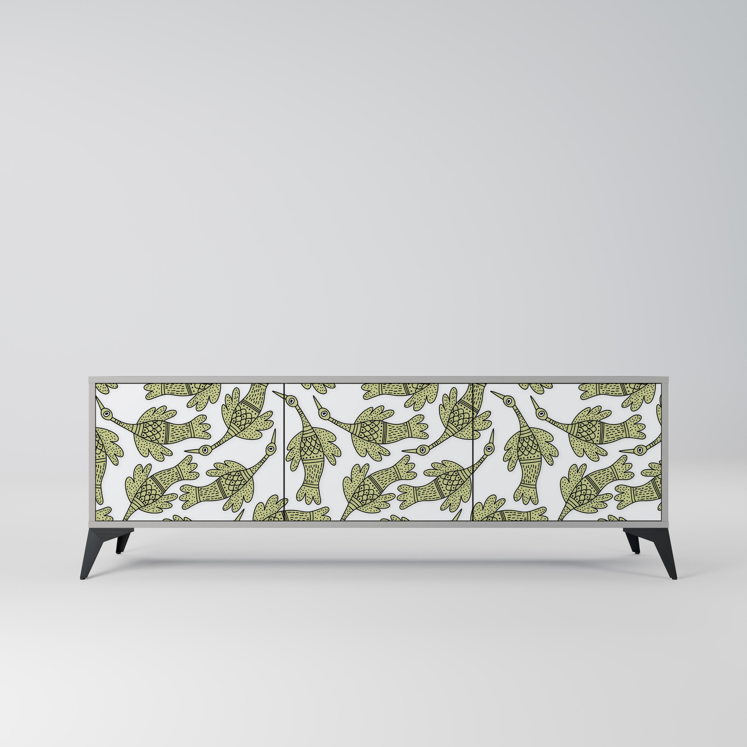 Meuble TV 3 portes SEEDLING SONGBIRD, finition grise