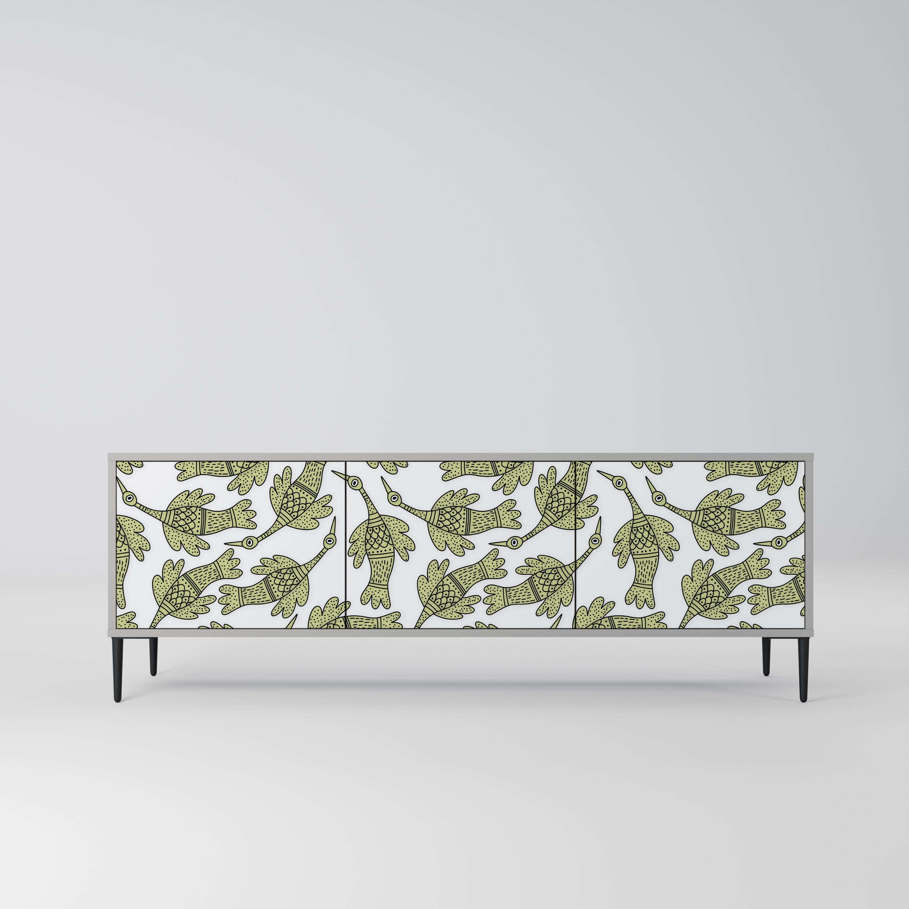 Meuble TV 3 portes SEEDLING SONGBIRD, finition grise