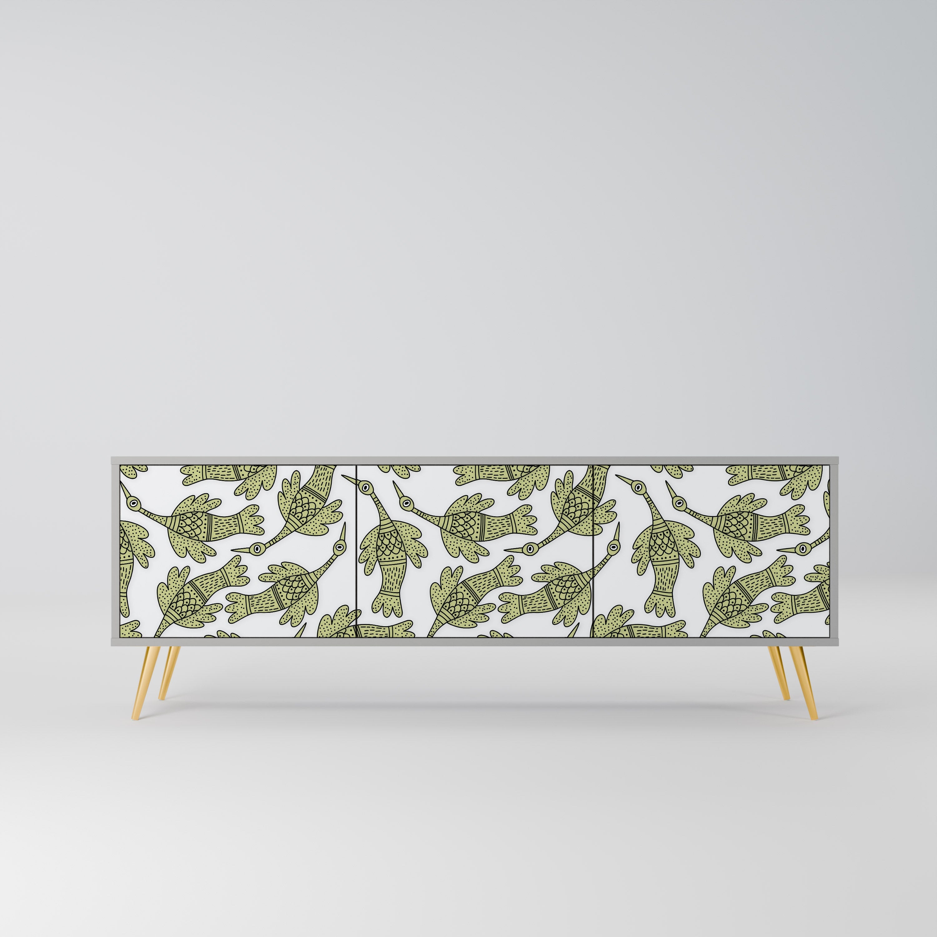 Meuble TV 3 portes SEEDLING SONGBIRD, finition grise