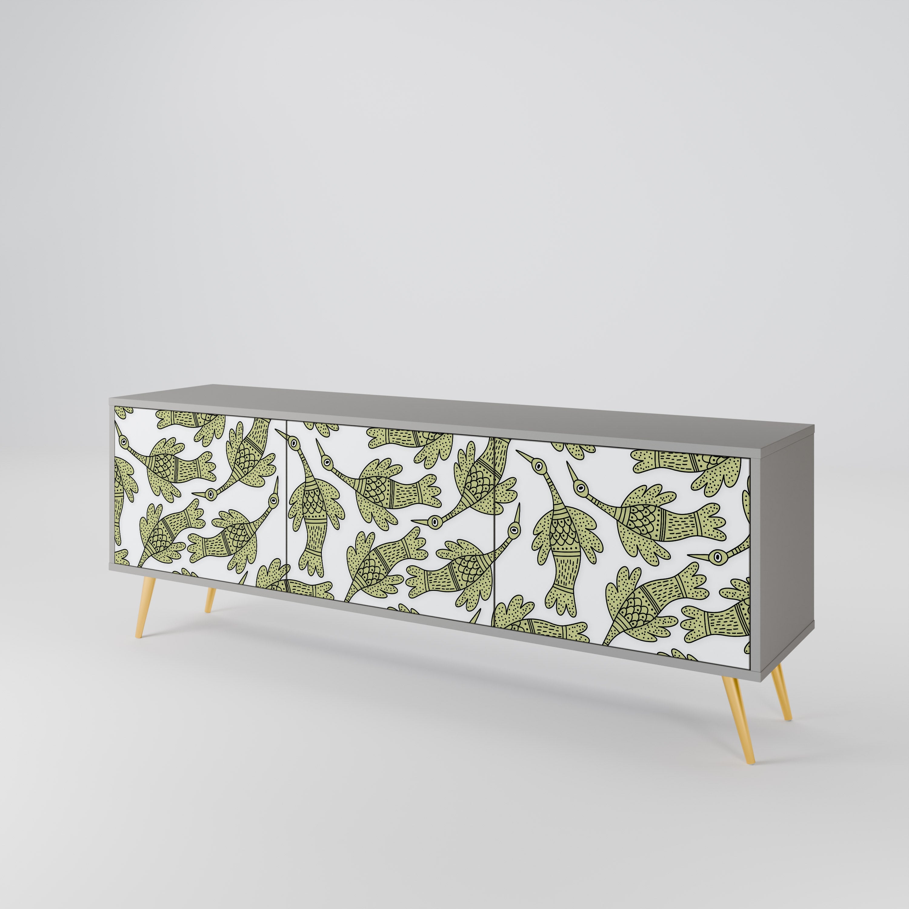 Meuble TV 3 portes SEEDLING SONGBIRD, finition grise