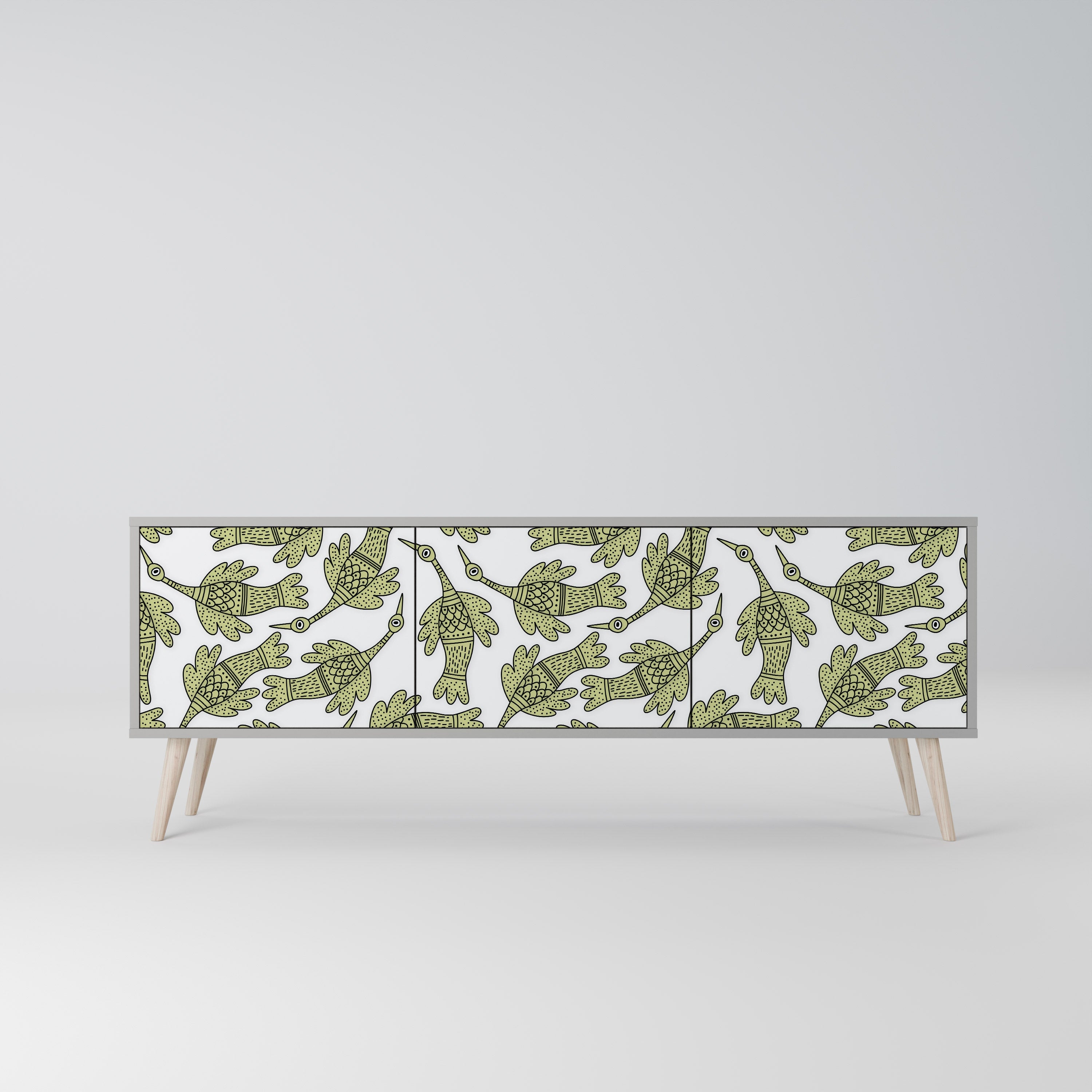 Meuble TV 3 portes SEEDLING SONGBIRD, finition grise