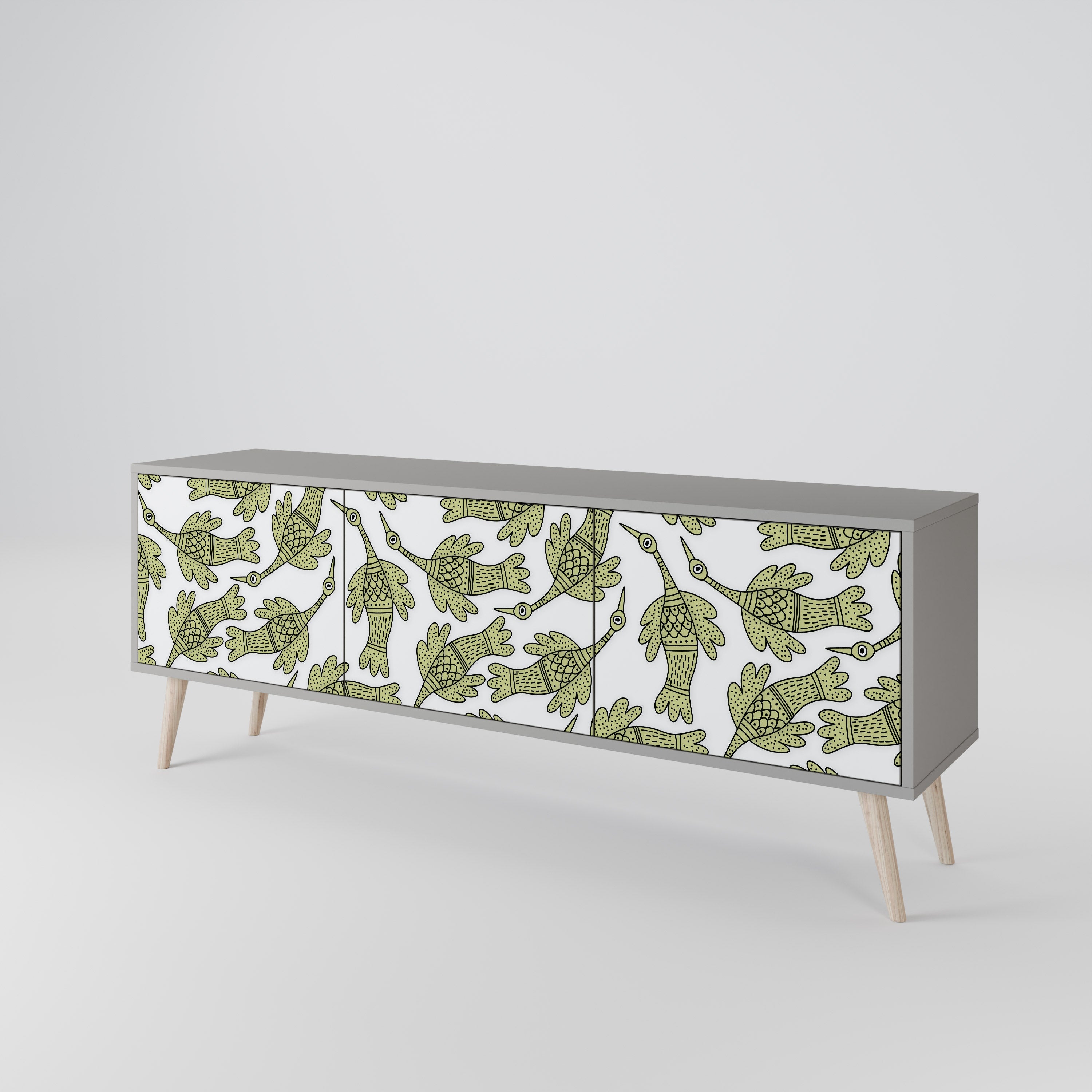 Meuble TV 3 portes SEEDLING SONGBIRD, finition grise