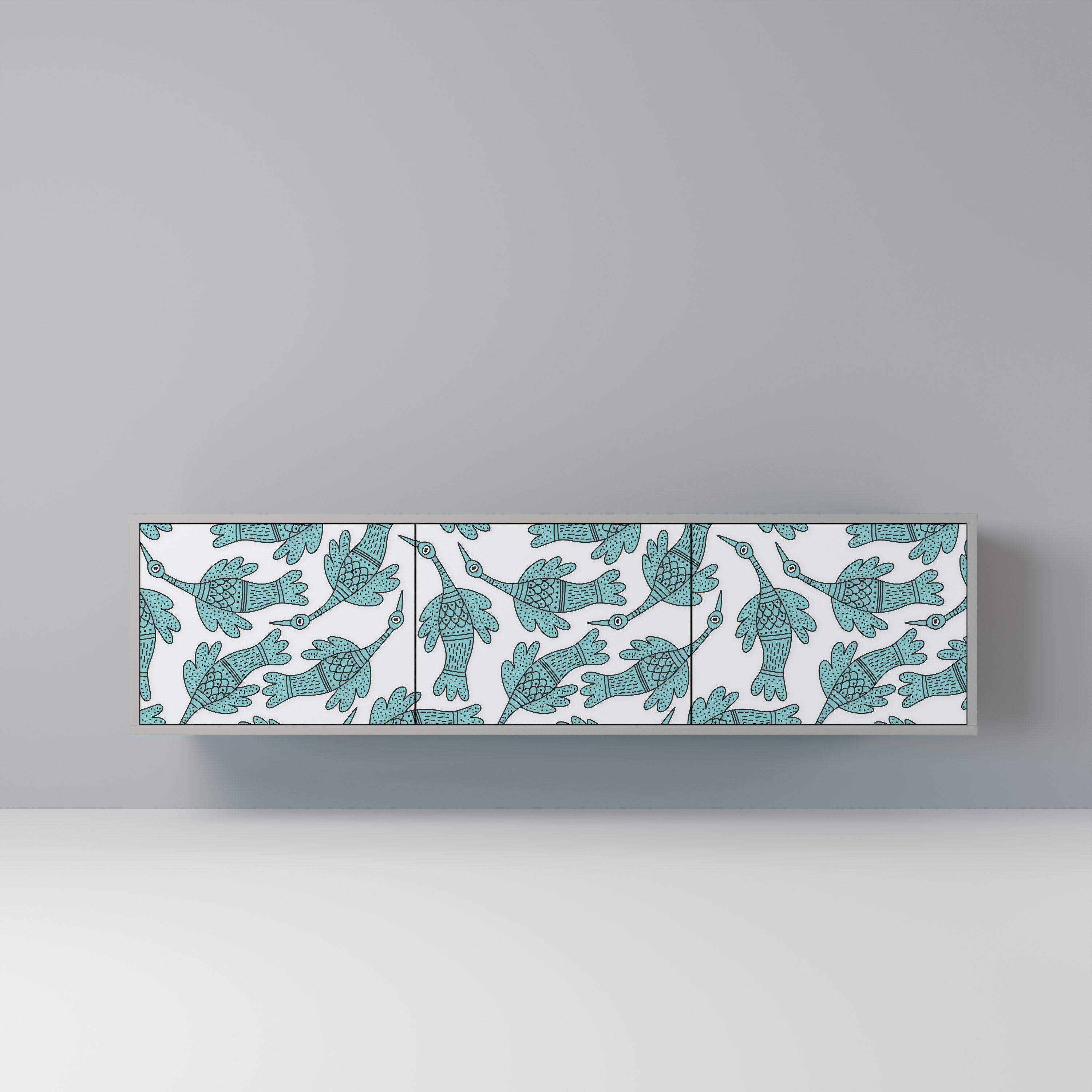 Meuble TV 3 portes WATERSPOUT SONGIBIRD, finition grise