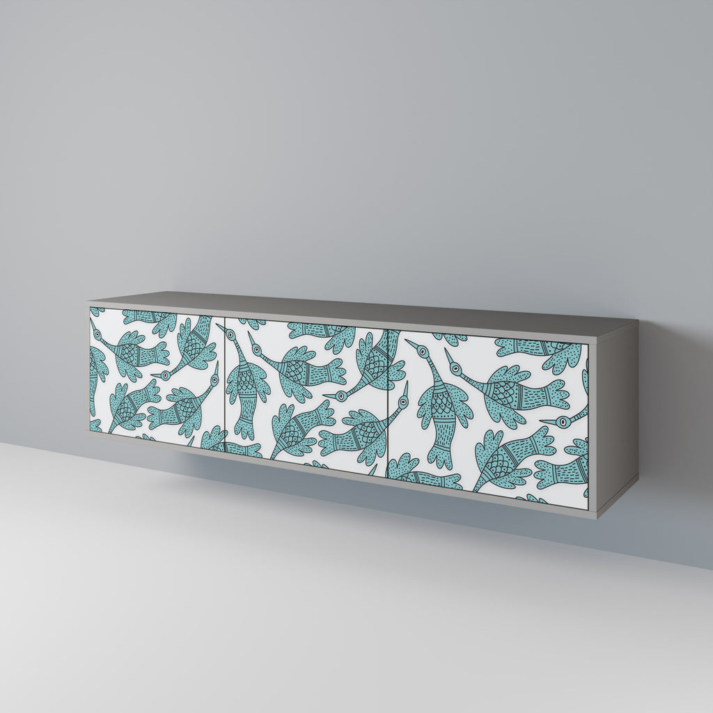 Meuble TV 3 portes WATERSPOUT SONGIBIRD, finition grise