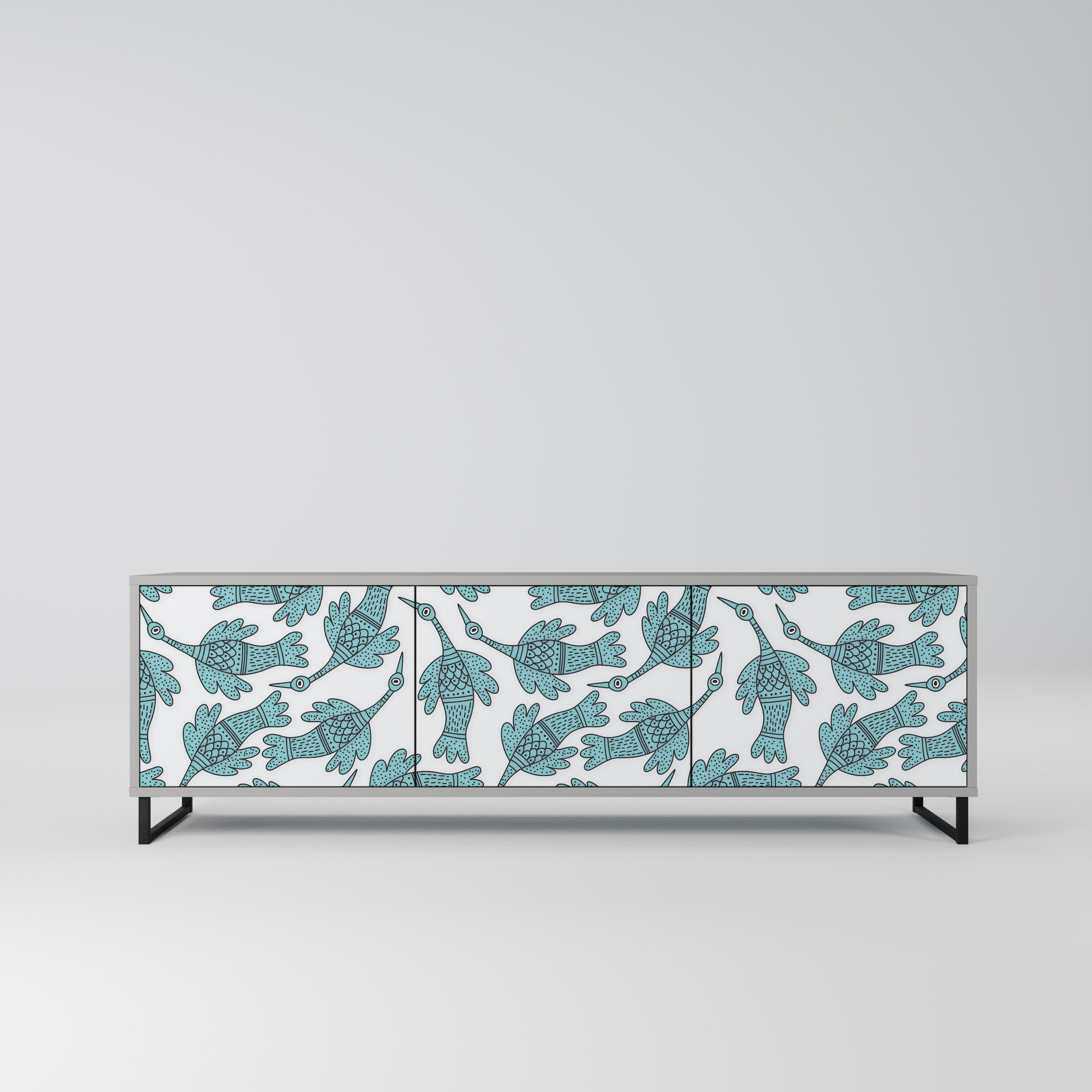 Meuble TV 3 portes WATERSPOUT SONGIBIRD, finition grise